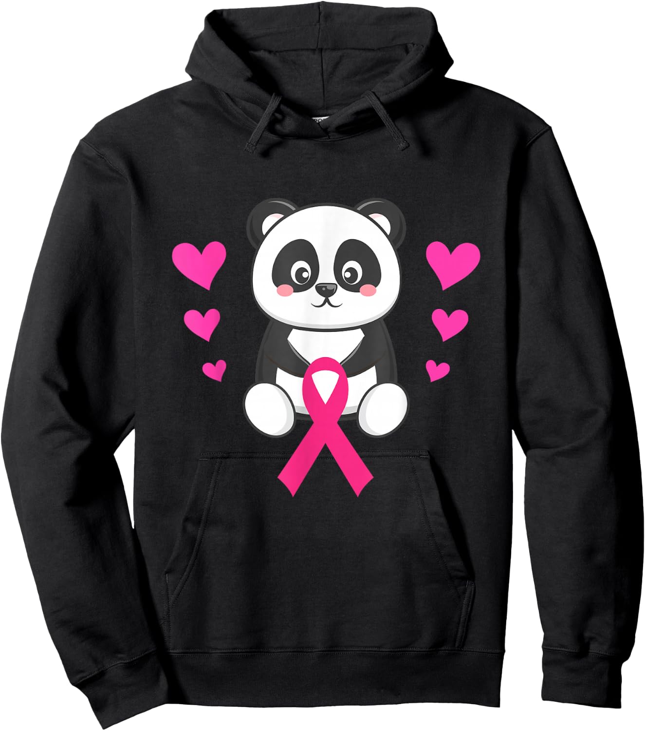 Breast Cancer Awareness Panda Holding Pink Ribbon Warrior Hoodie - Hoodie | Black