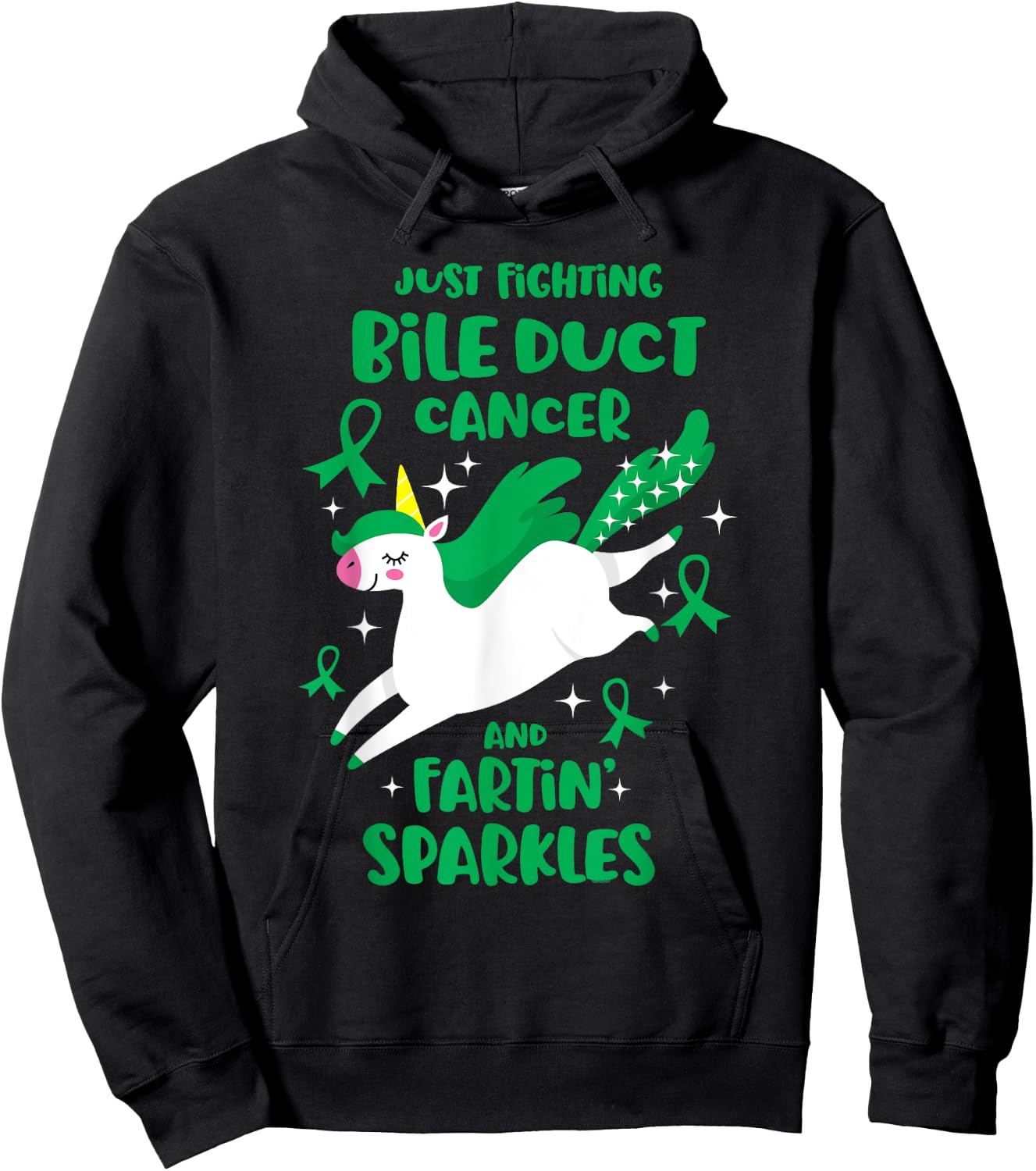 Fighting Bile Duct Cancer Quote Farting Unicorn Awareness Hoodie - Hoodie | Black