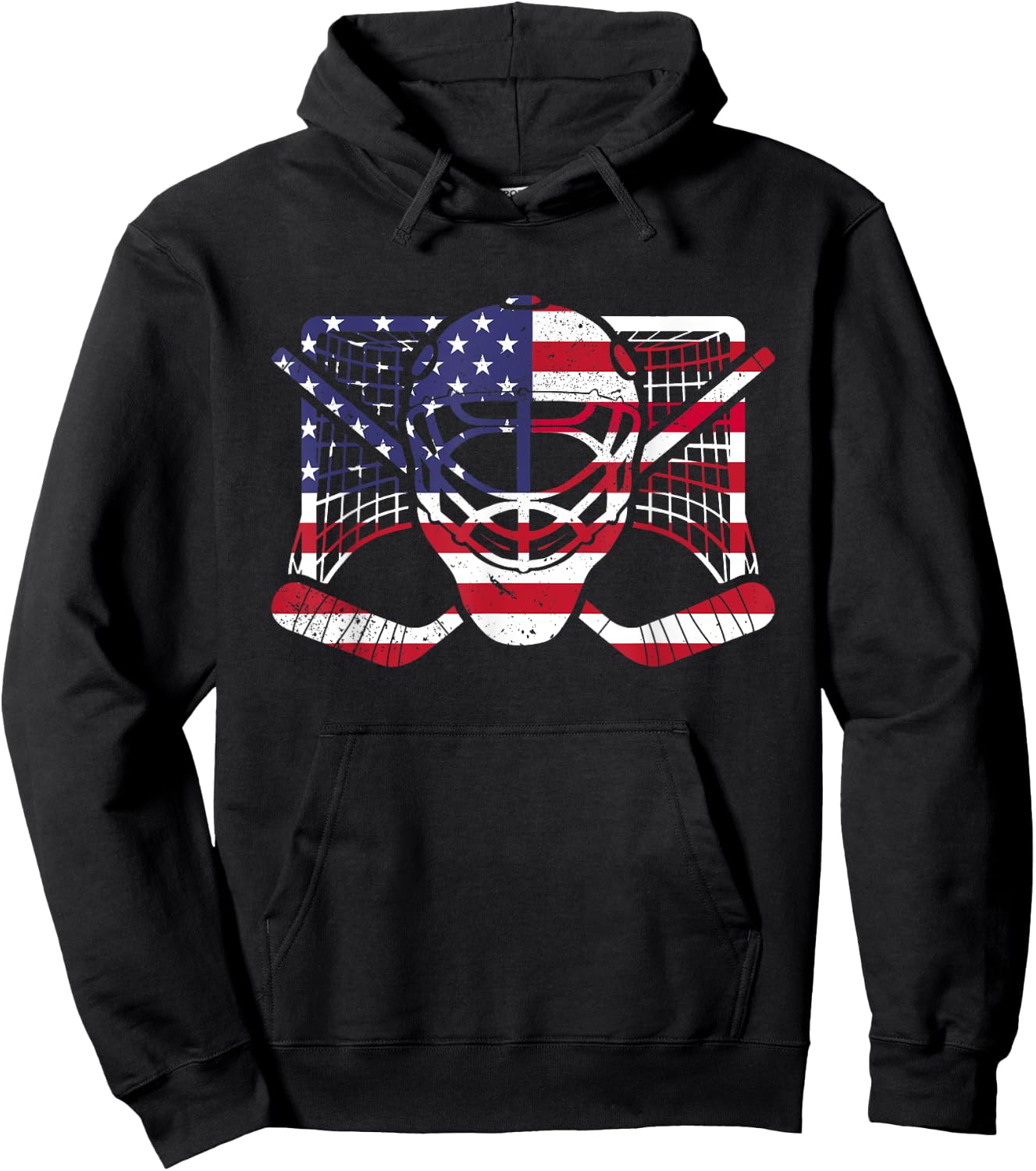 Ice Hockey Goalie American Flag USA Goalie mask 4th of July Hoodie - Hoodie | Black