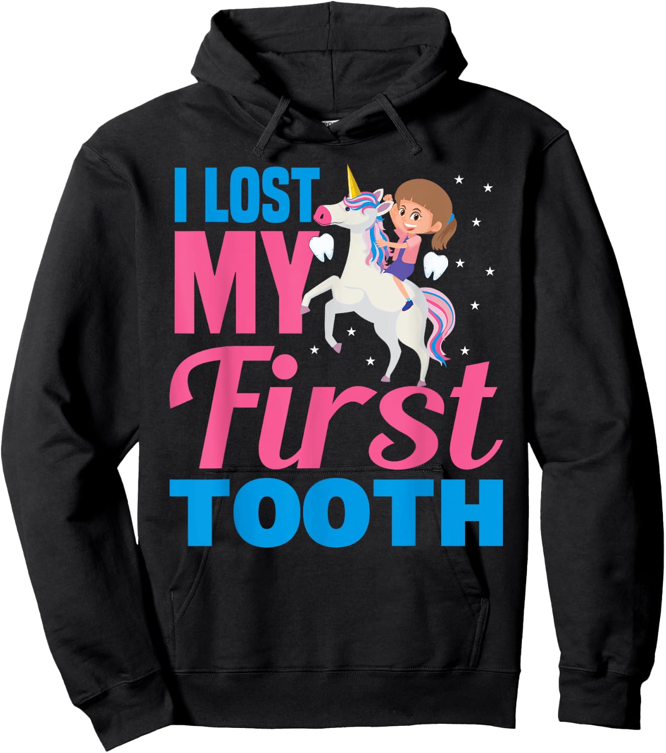 I Lost My First Tooth Unicorn Tooth Fairy Gift Girls Hoodie - Hoodie | Black