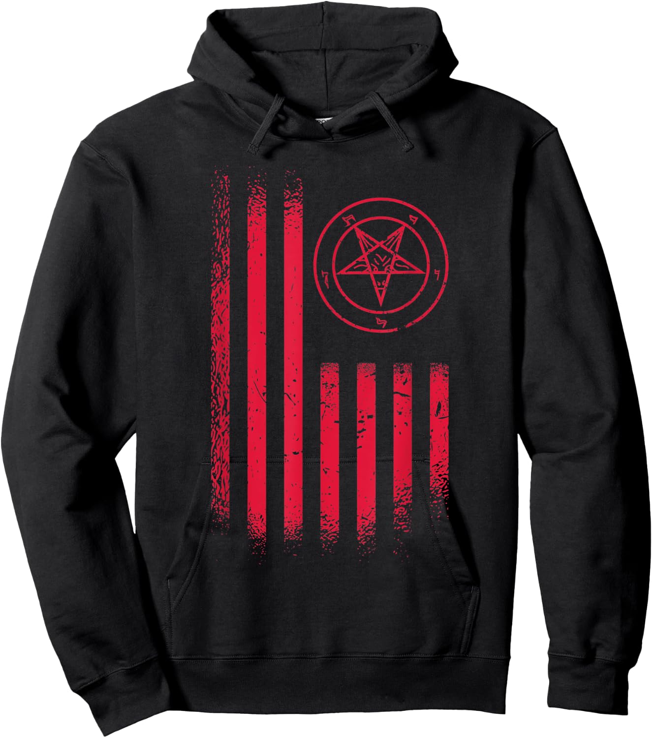Vintage Hail Satan USA America Flag Occult Satanic Pentagram Hoodie - Hoodie | Black