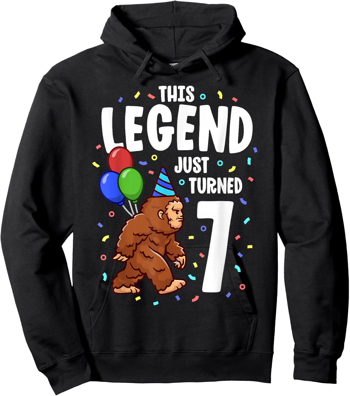 Bigfoot Birthday Party 7 Years Old Sasquatch Theme Boys Hoodie - Hoodie | Black