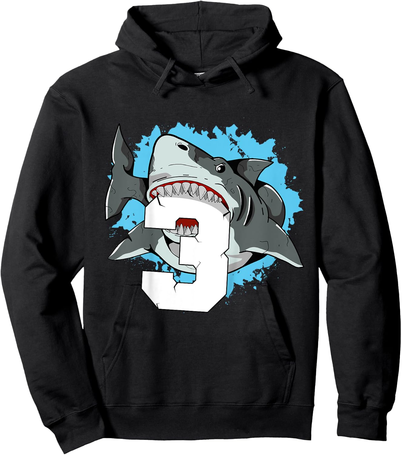 Kids Shark 3rd Birthday 3 Three Shark Toddlers Boy Hoodie - Hoodie | Black