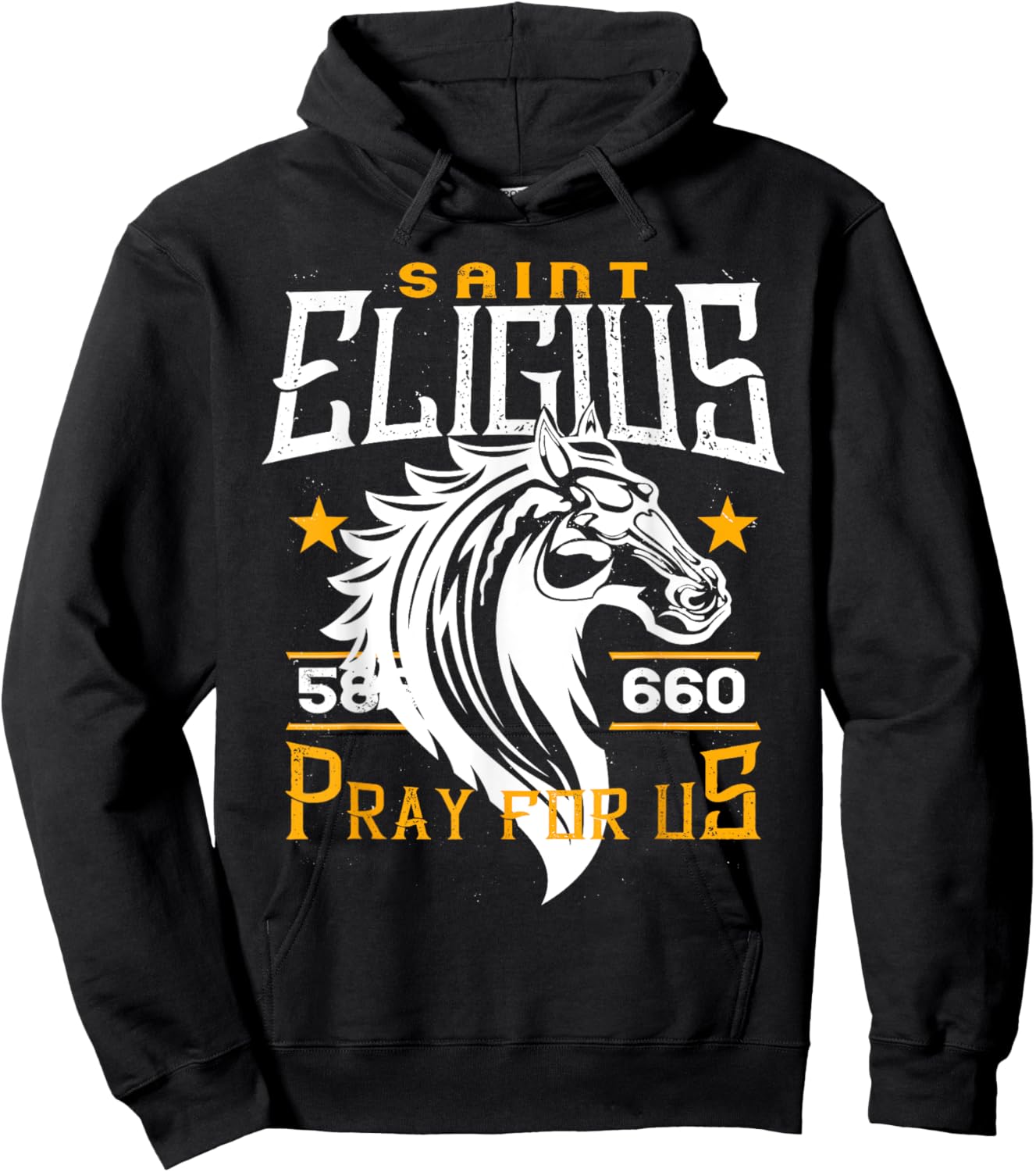St Eligius Patron Saint of Horses Catholic Horse Distressed Hoodie - Hoodie | Black