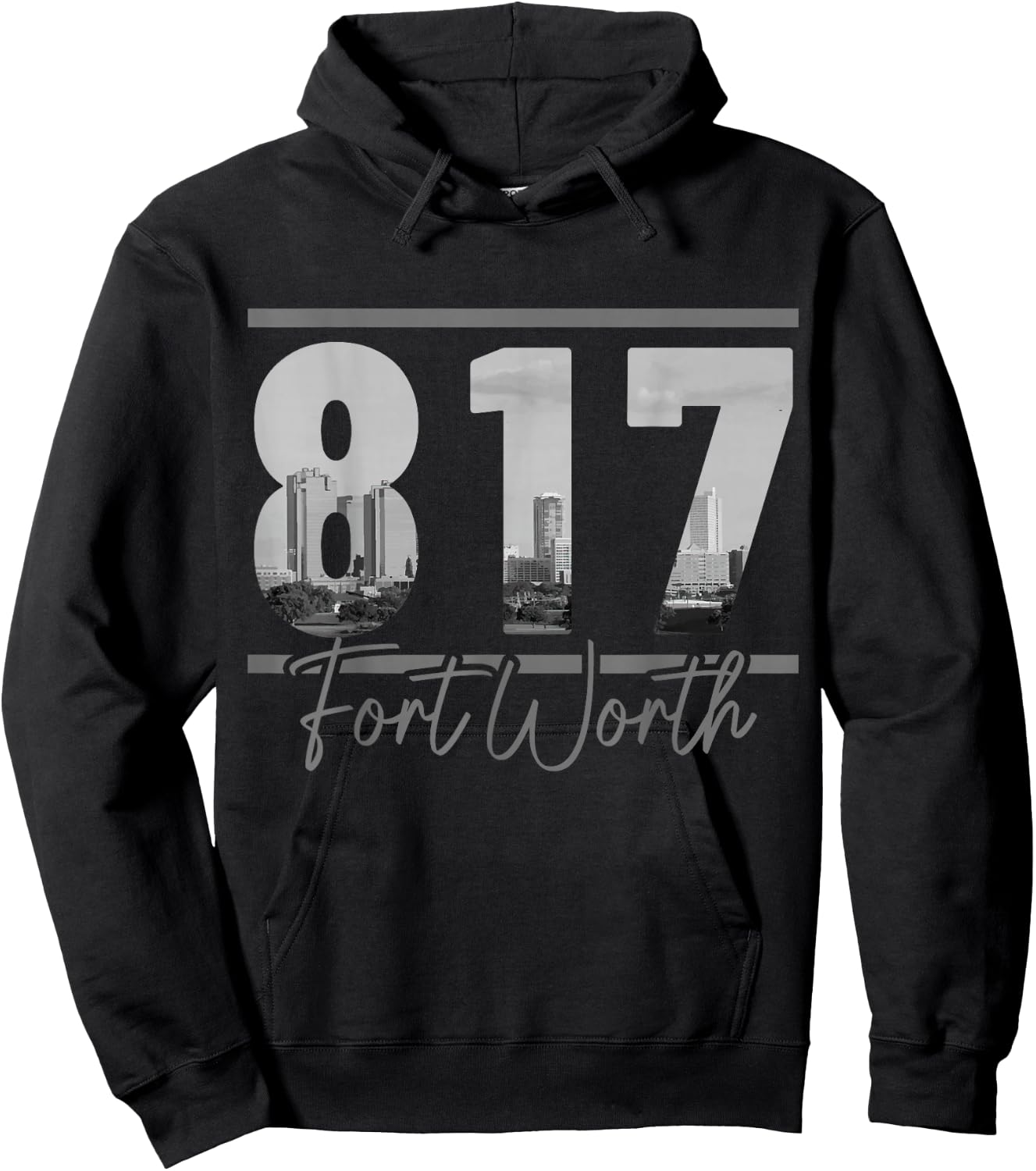 Fort Worth 817 Area Code Skyline Texas Pride Vintage Hoodie - Hoodie | Black