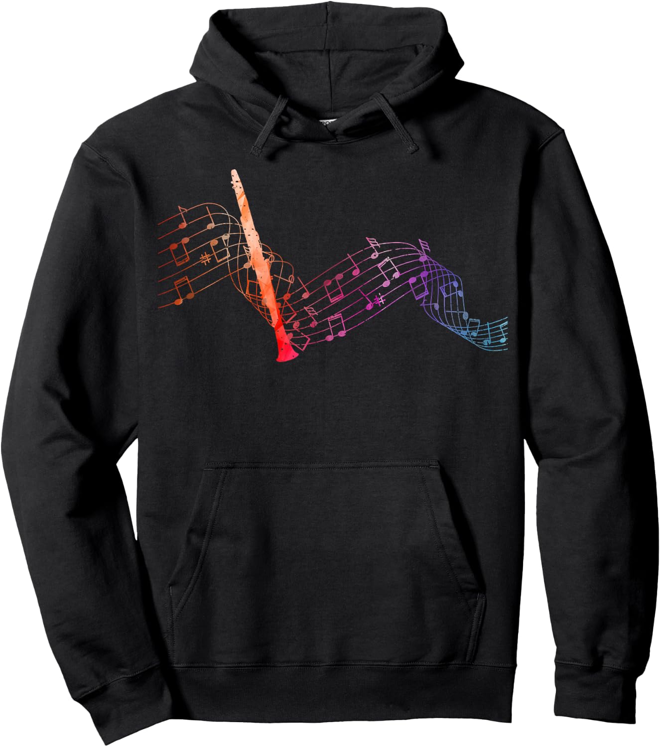 Colourful Clarinet Sheet Music with Clarinet Hoodie - Hoodie | Black