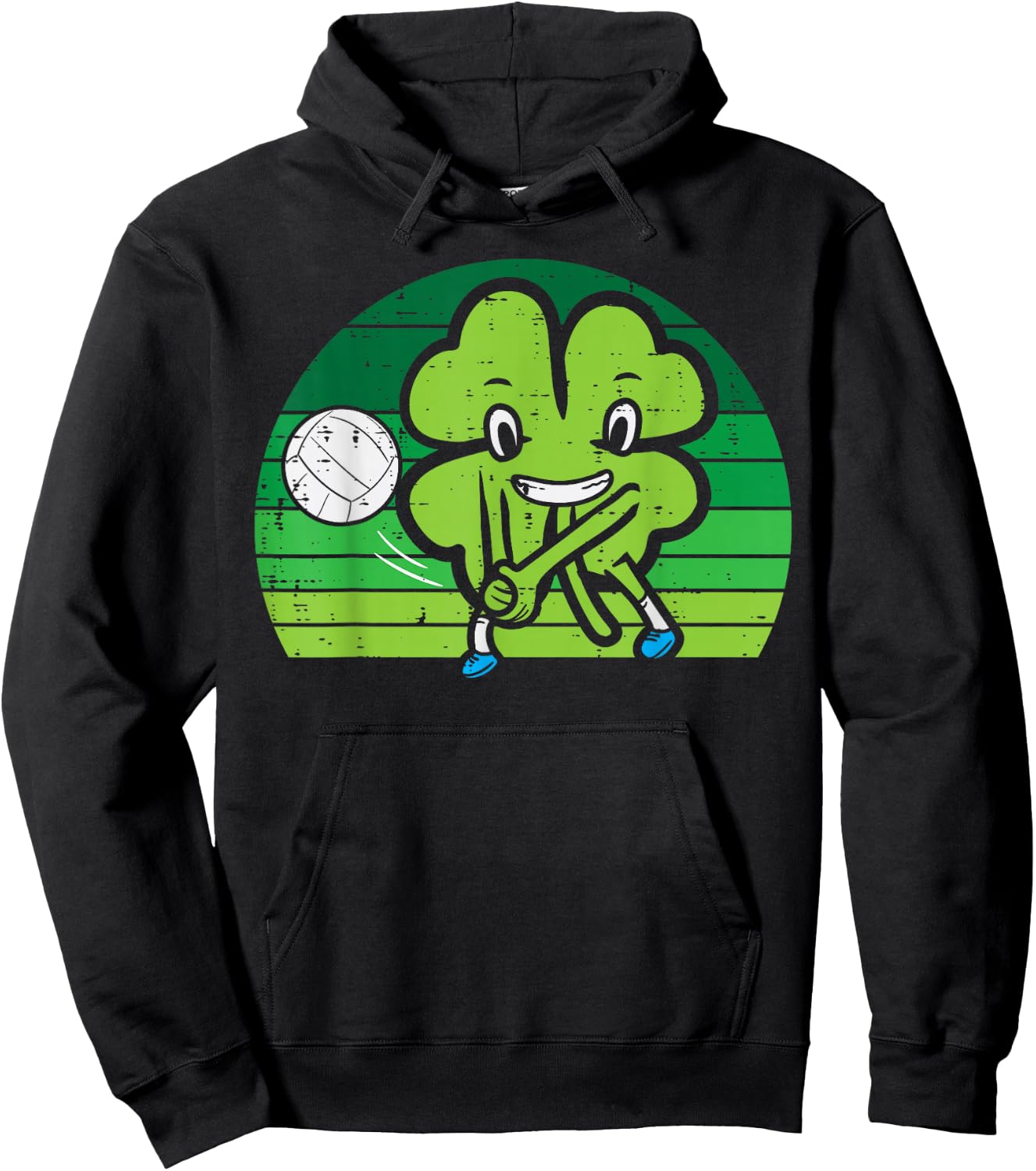 Shamrock Playing Volleyball St Patricks Day Boys Girls Kids Hoodie - Hoodie | Black