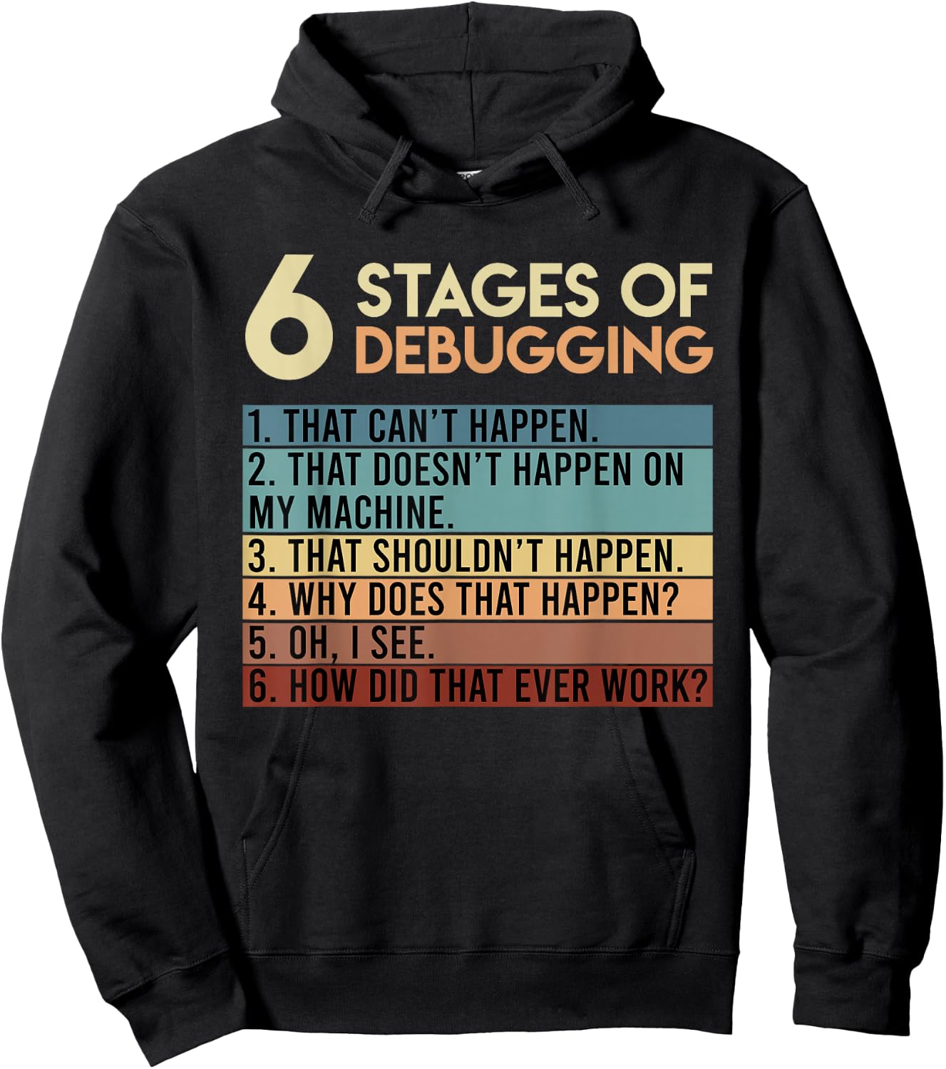 Coder Informatiker Admin 6 Stages of Debugging Programmer Hoodie - Hoodie | Black