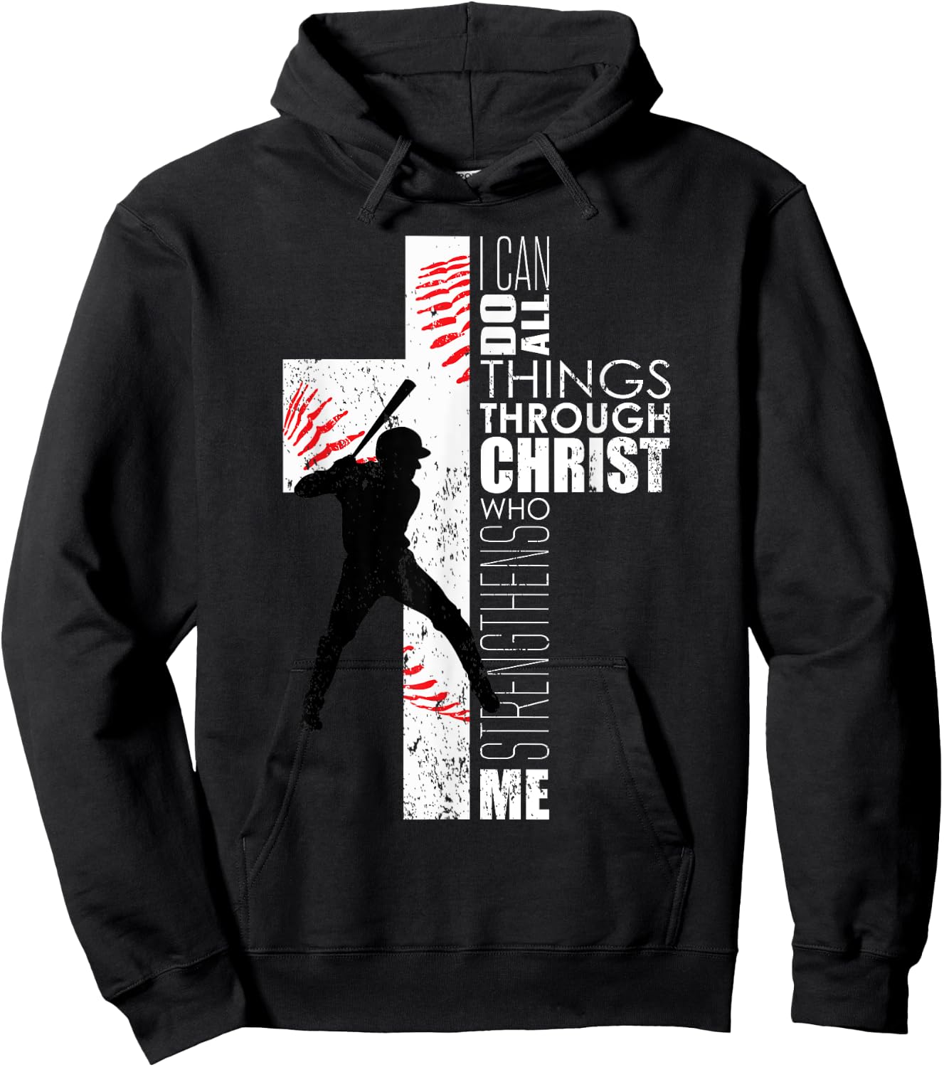 Christian Cross Baseball I Can Do All Things Through Christ Hoodie - Hoodie | Black