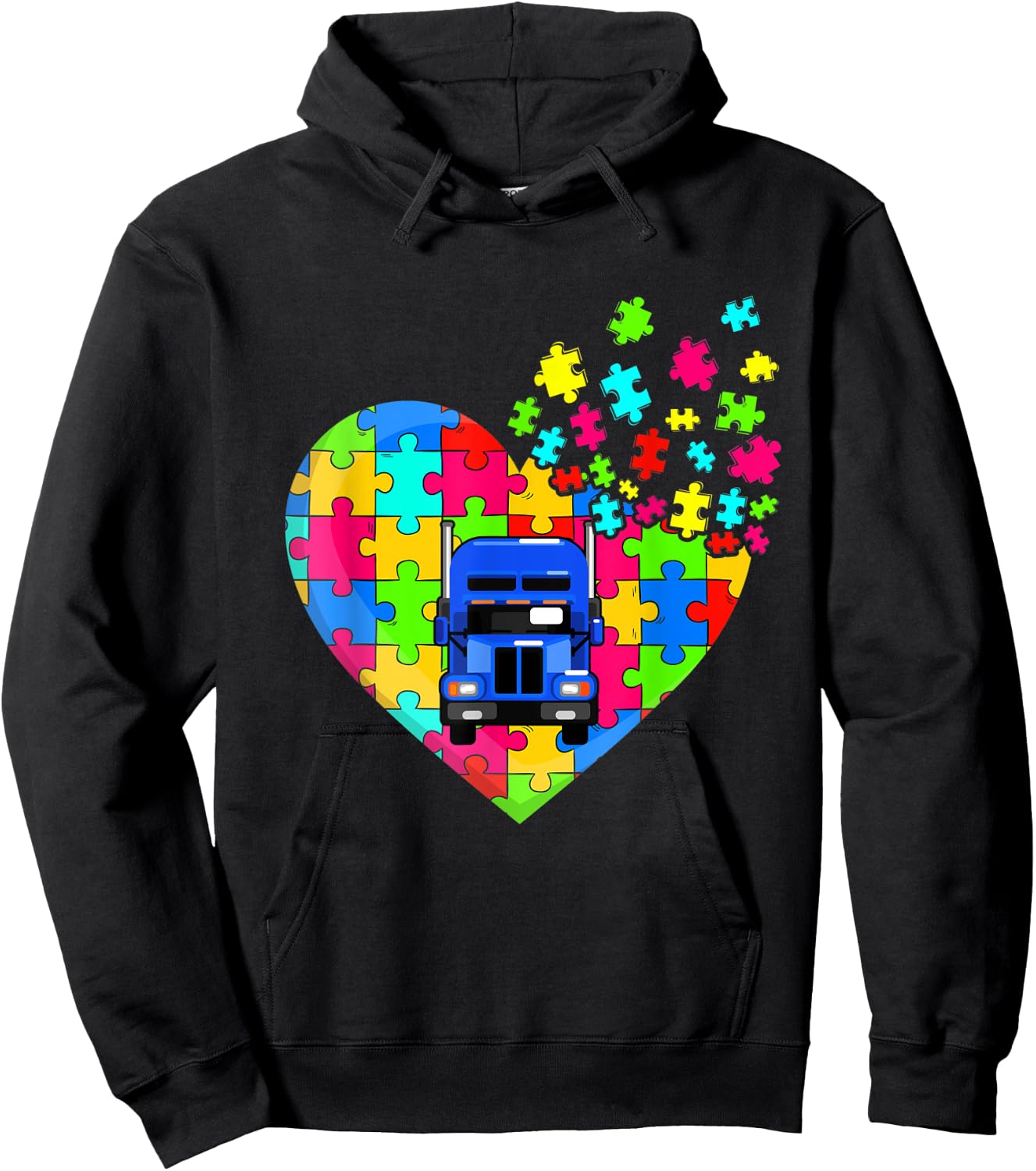 Trucker Heart Puzzle Pieces Support Autism Awareness Hoodie - Hoodie | Black