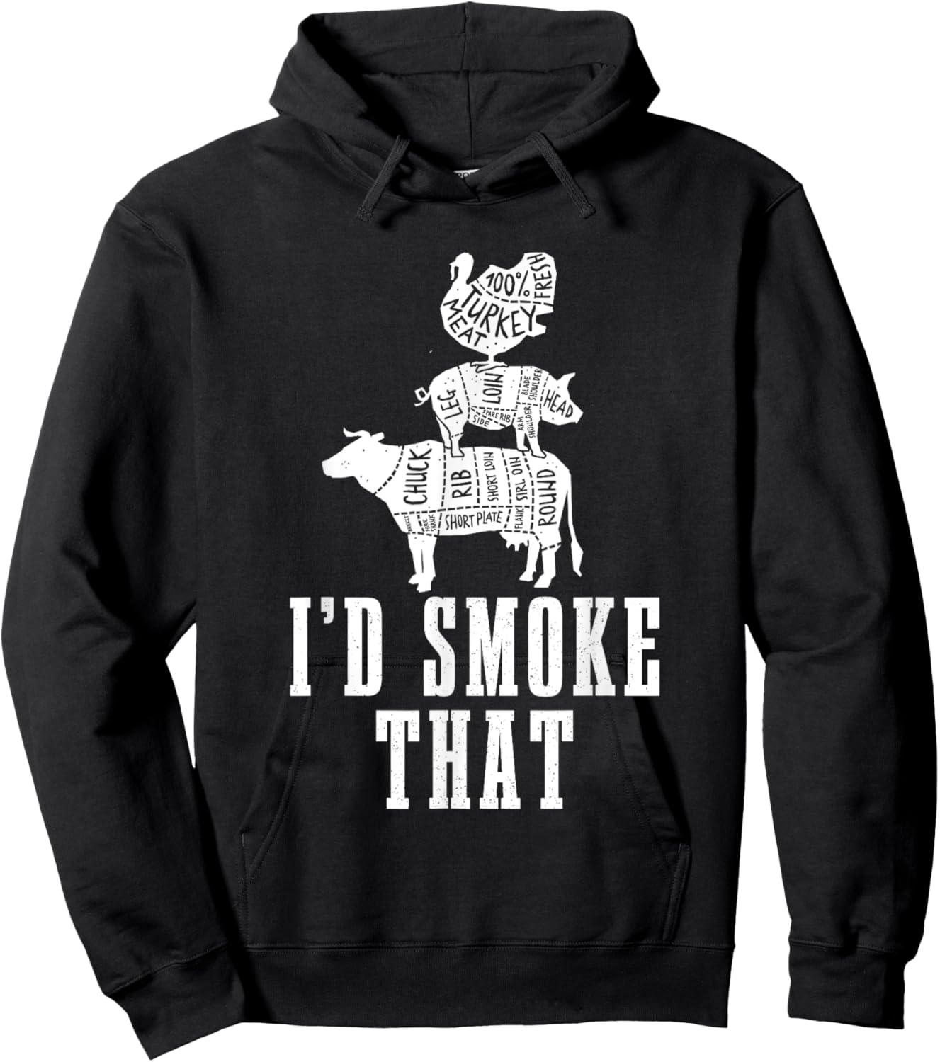 Id Smoke That Cow Pig Turkey Vintage Distressed Smoker Hoodie - Hoodie | Black