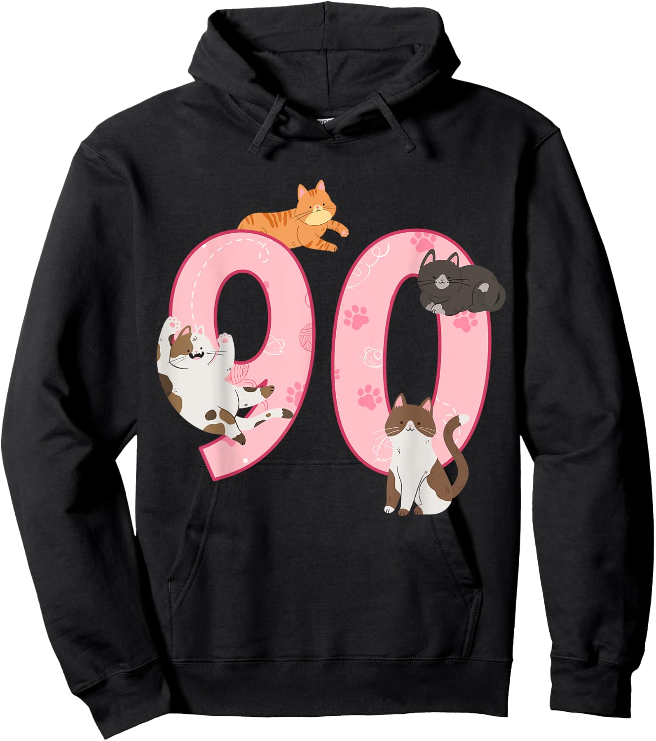 90th Birthday Girl Cat Theme 90 Year Old B-Day Party Hoodie - Hoodie | Black