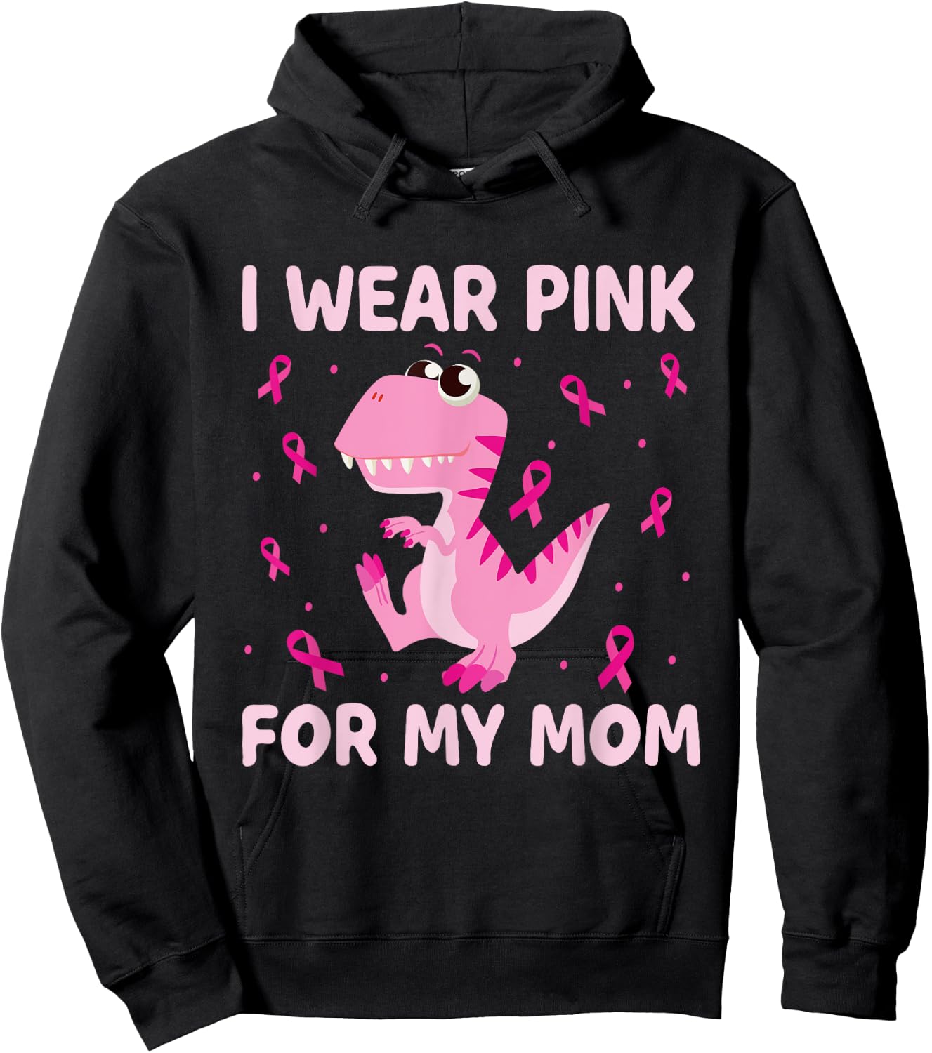 I Wear Pink For My Mom Dinosaur Breast Cancer Kids Boys Hoodie - Hoodie | Black