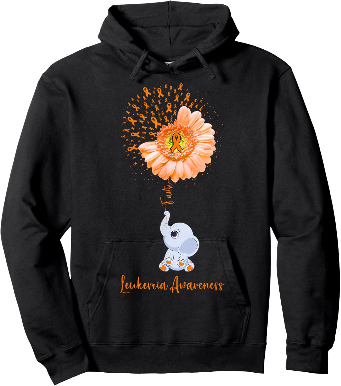 Leukemia Awareness Faith Elephant Survivor Fighter Hoodie - Hoodie | Black