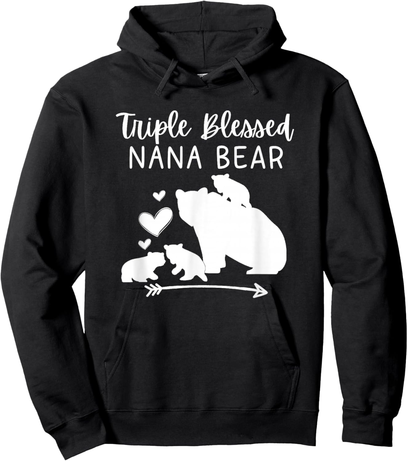 Triple Blessed Nana Bear For Grandmas With 3 Grandkids Hoodie - Hoodie | Black
