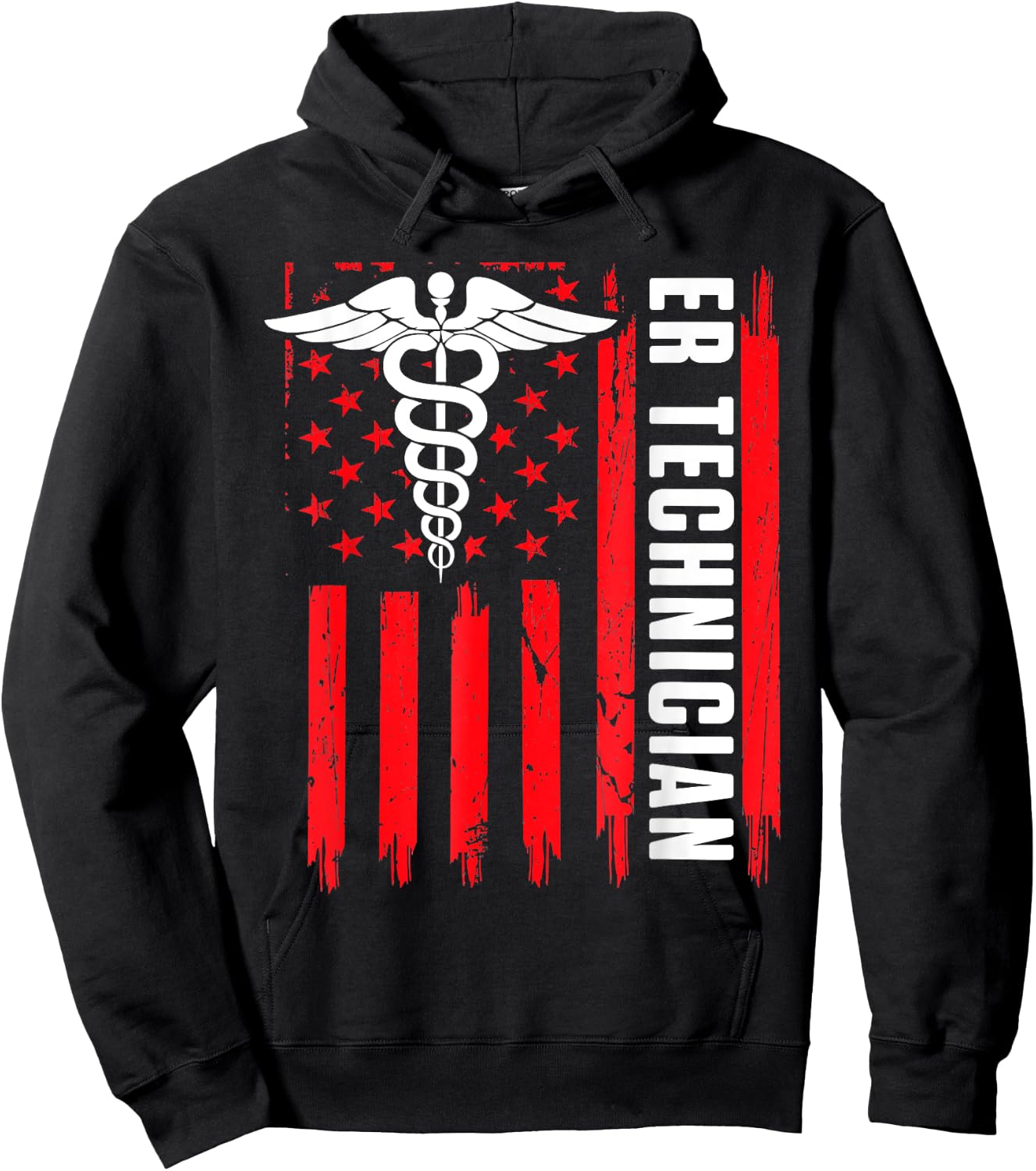 ER Technician Brain Emergency Room Tech American Flag Women Men Hoodie - Hoodie | Black