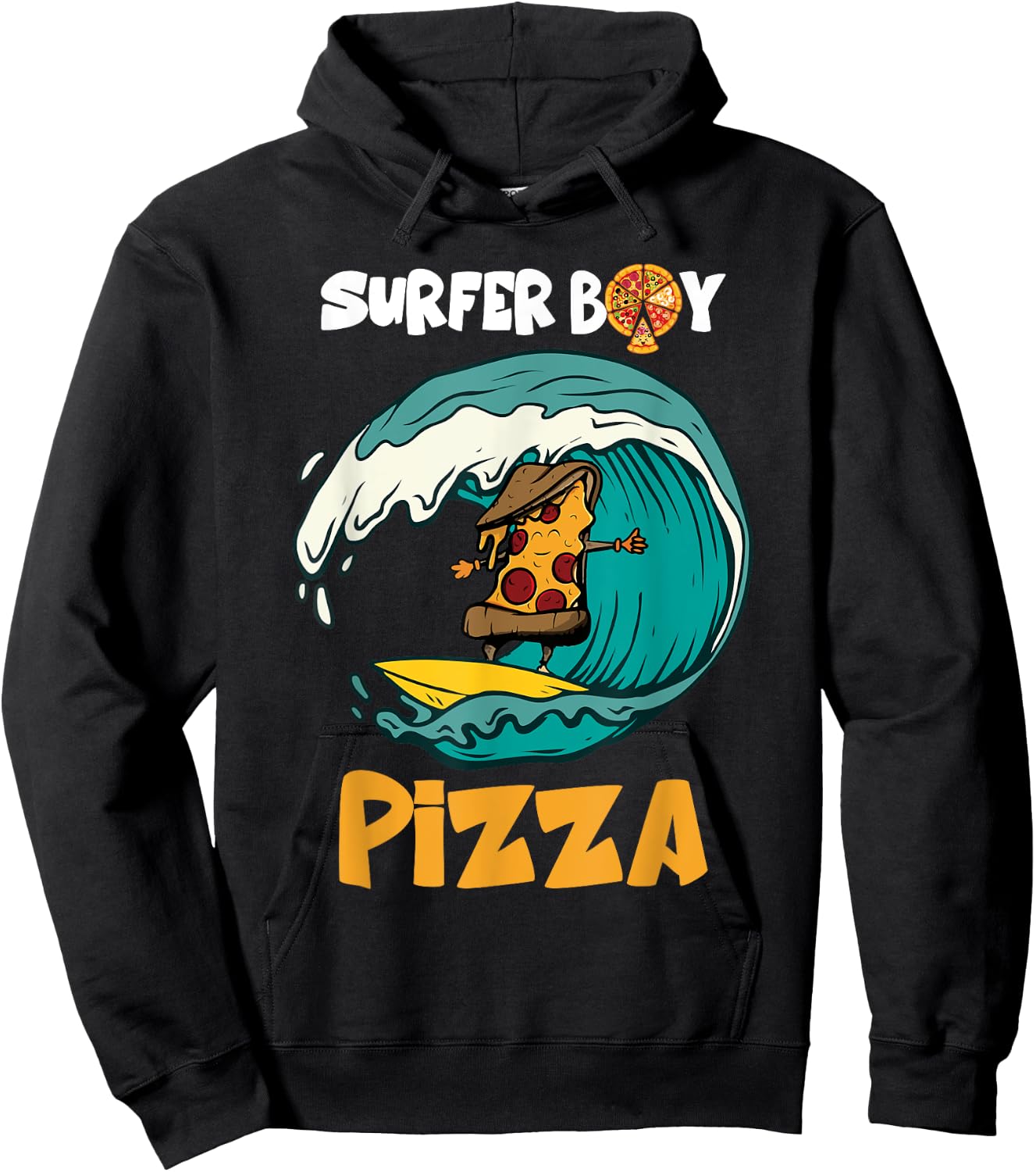 Surfer Boy For Who Love Surfing And Eat Pizzas Summer Hoodie - Hoodie | Black