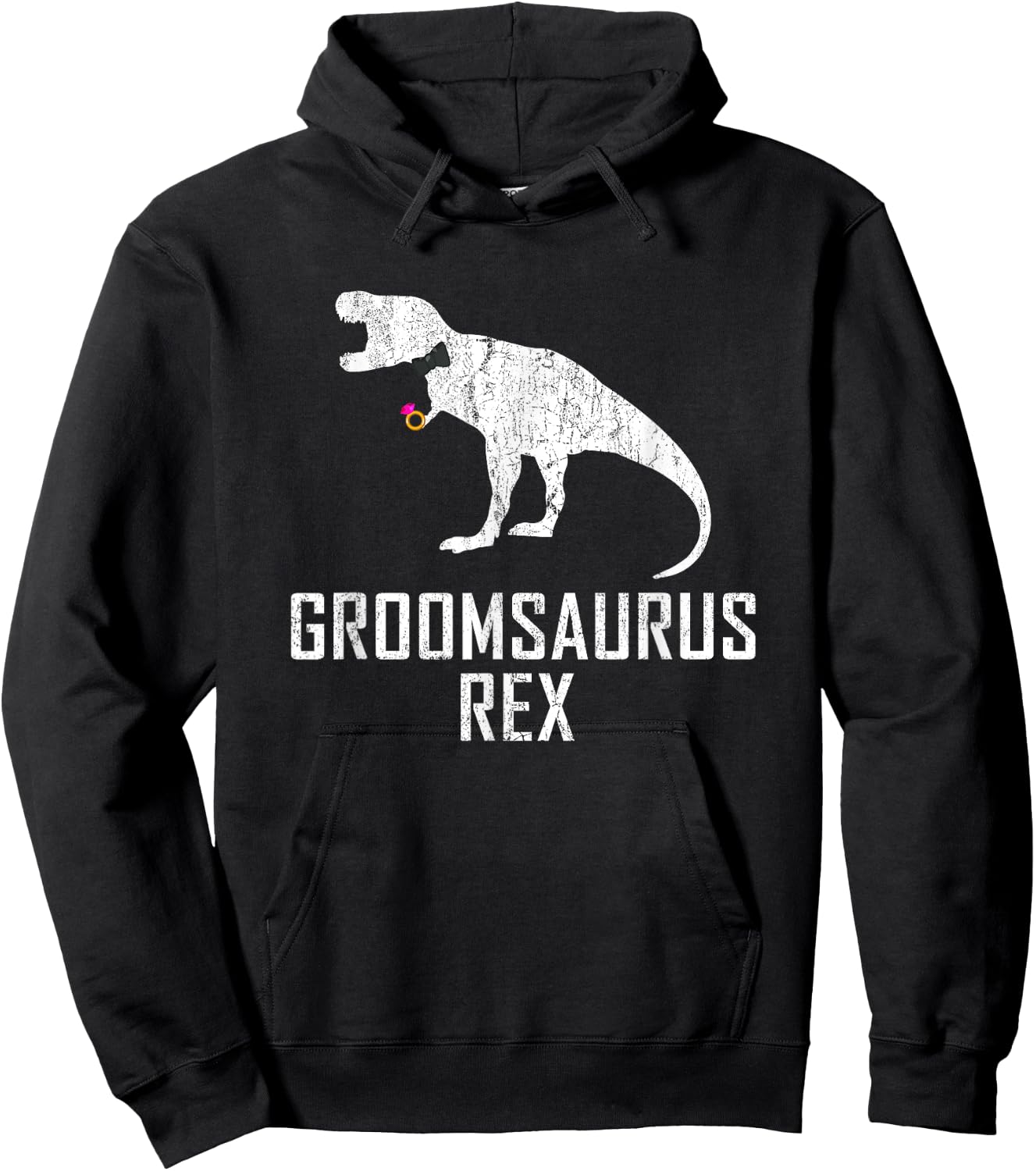 Groom Dinosaur Shirt Funny Groomsaurus Rex Wedding Gift Hoodie - Hoodie | Black