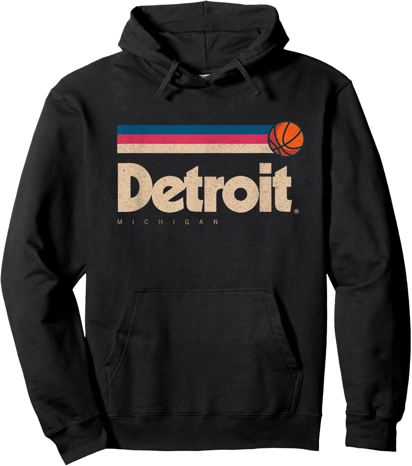 Blue Detroit Basketball B-Ball City Michigan Retro Detroit Hoodie - Hoodie | Black