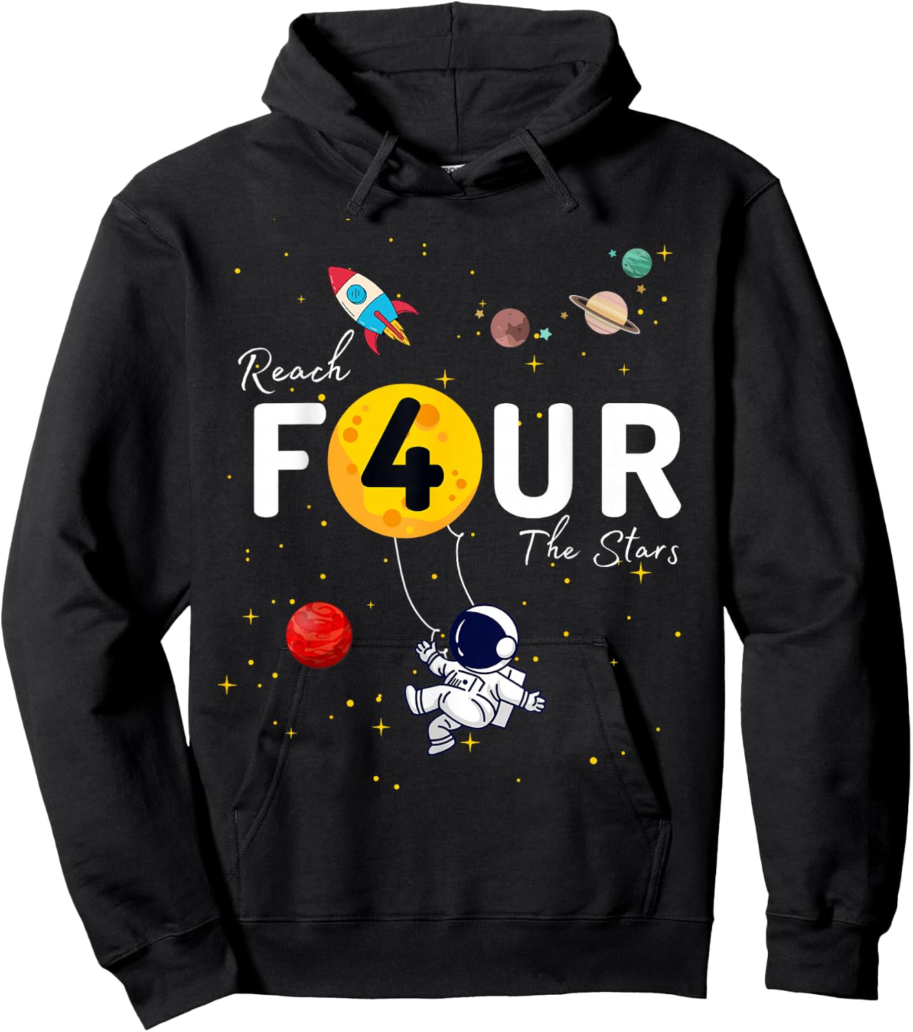 Reach 4 the Stars Child's 4th Birthday Astronaut party Hoodie - Hoodie | Black