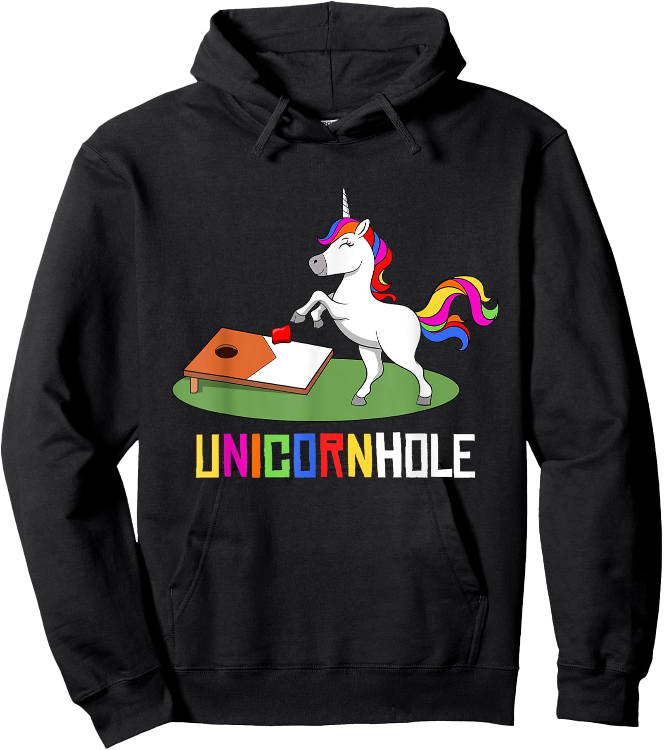 Unicornhole Youth Cornhole Unicorn Women Girl Cornhole Hoodie - Hoodie | Black