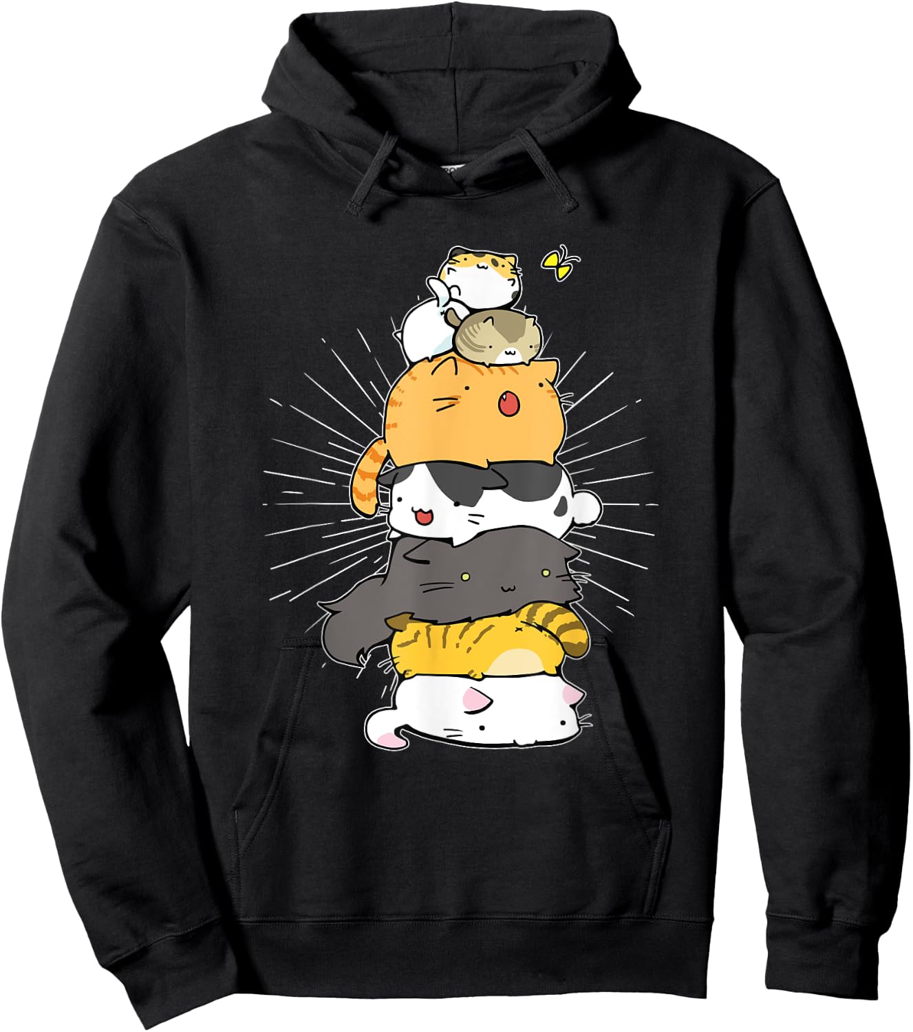 Cats Meowtain Pile Cat Anime Kawaii Kitten Lover Funny Gift Women Girls Kids Hoodie - Hoodie | Black