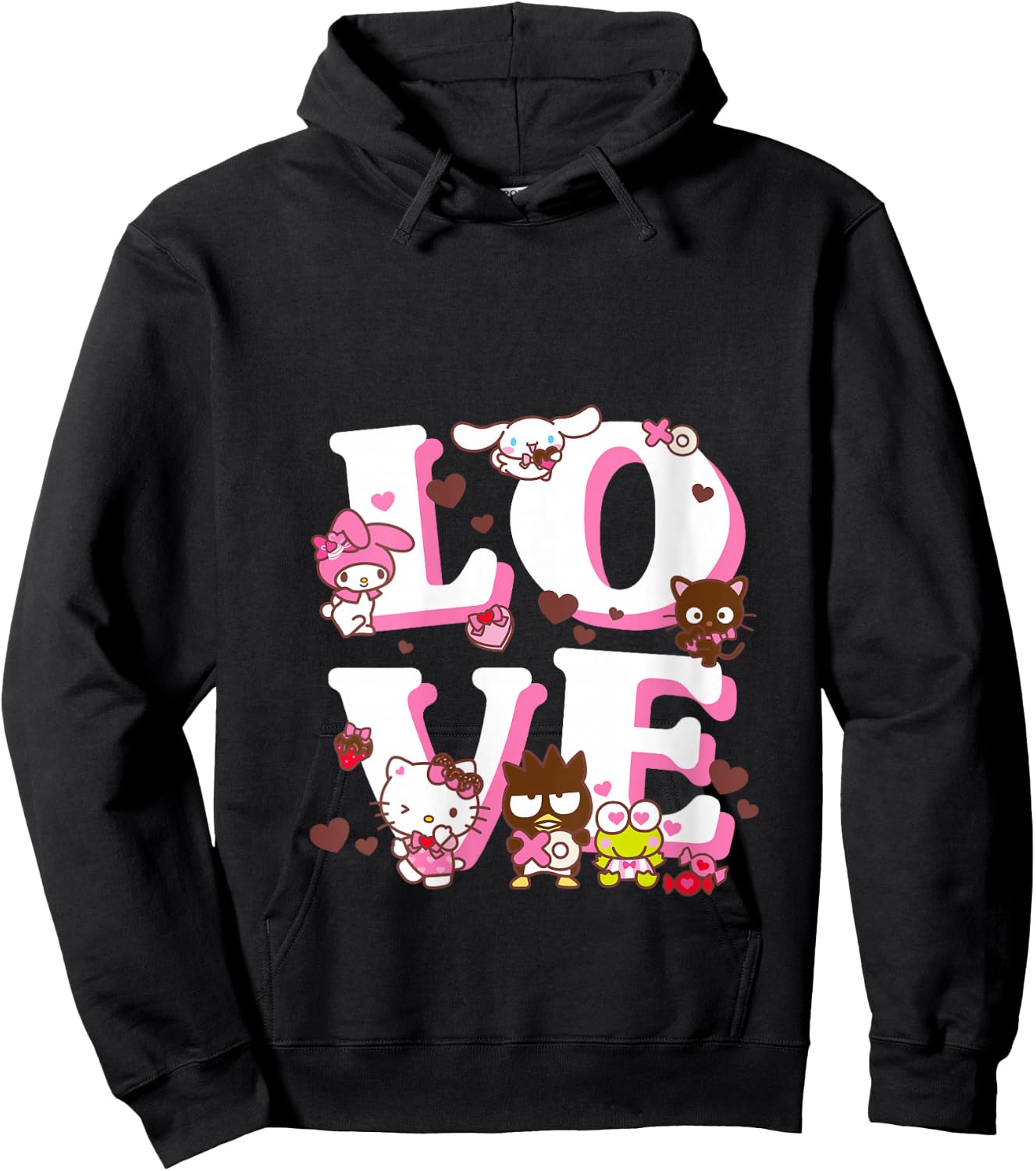 Women's Hello Kitty Valentine's Day Love Cute Sanrio Friends V-Neck Hoodie - Hoodie | Black