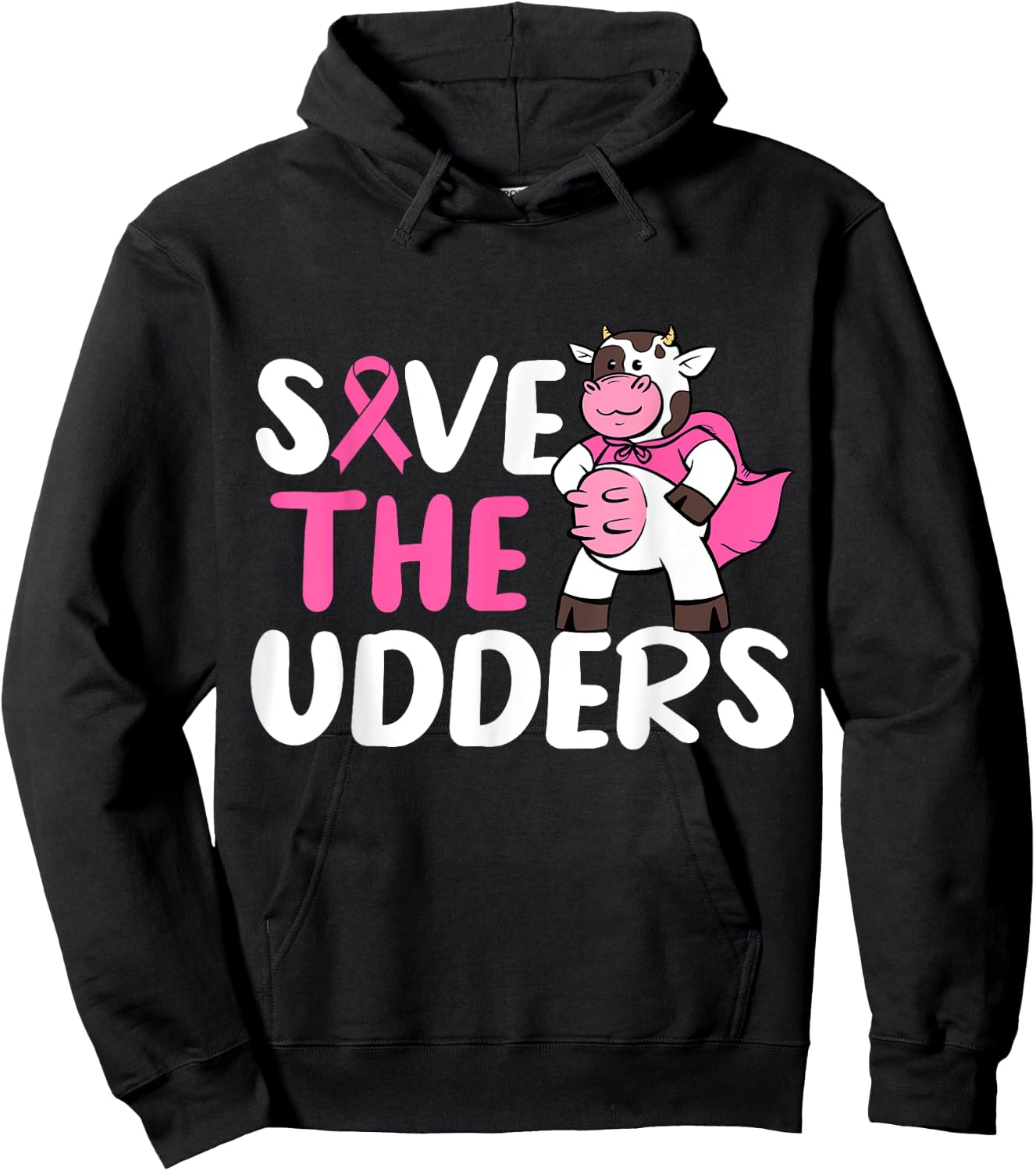 Save The Udders Cow Breast Cancer Awareness Hoodie - Hoodie | Black
