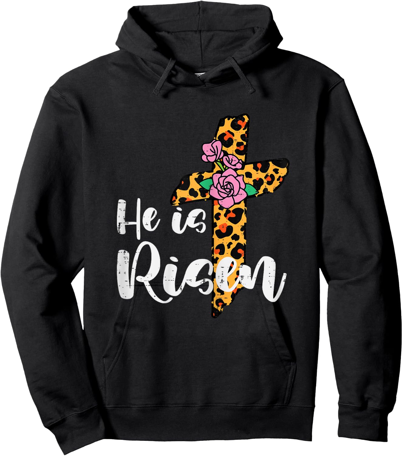 Cross Flower He Is Risen Christ Easter Jesus Religious Women Hoodie - Hoodie | Black