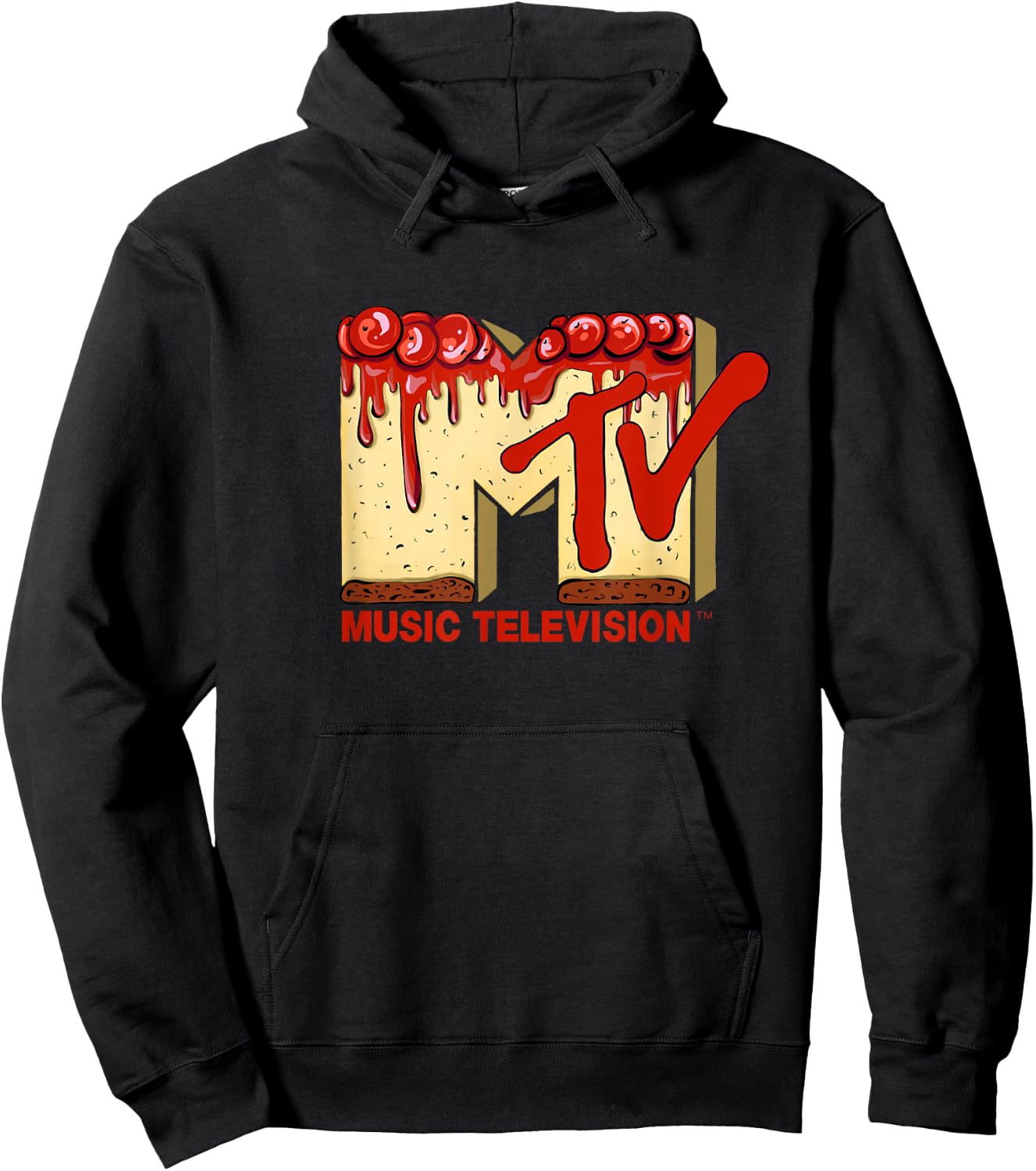 Original MTV Logo with a tasty cherry pie cake Hoodie - Hoodie | Black
