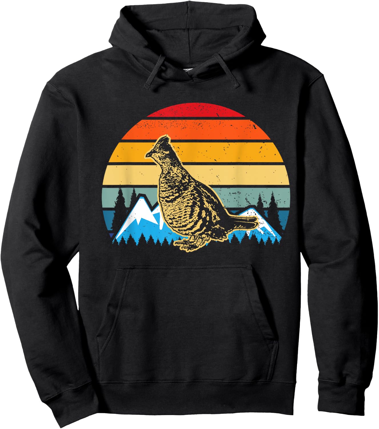 Hunting Ruffed Grouse bird- retro sunset and Hunter Hoodie - Hoodie | Black