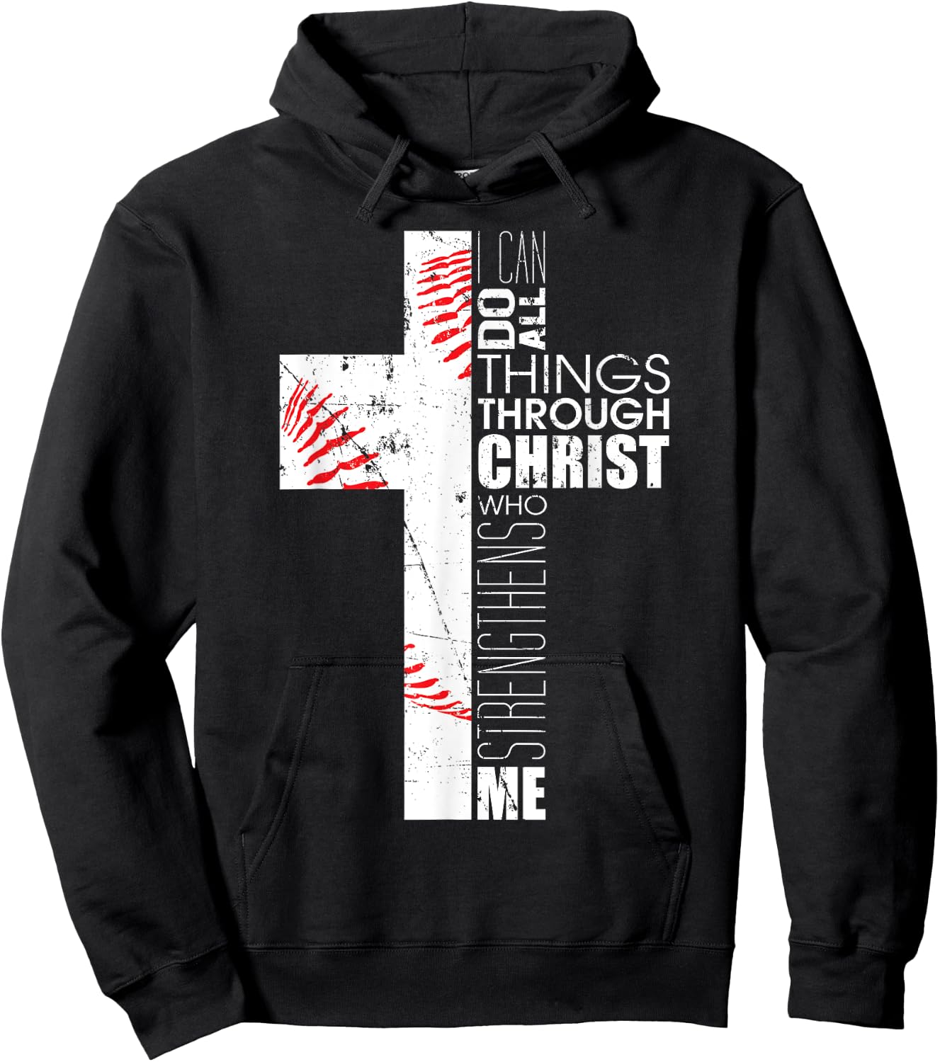Philippians 4:13 Baseball Christian Cross Religious Verse Hoodie - Hoodie | Black