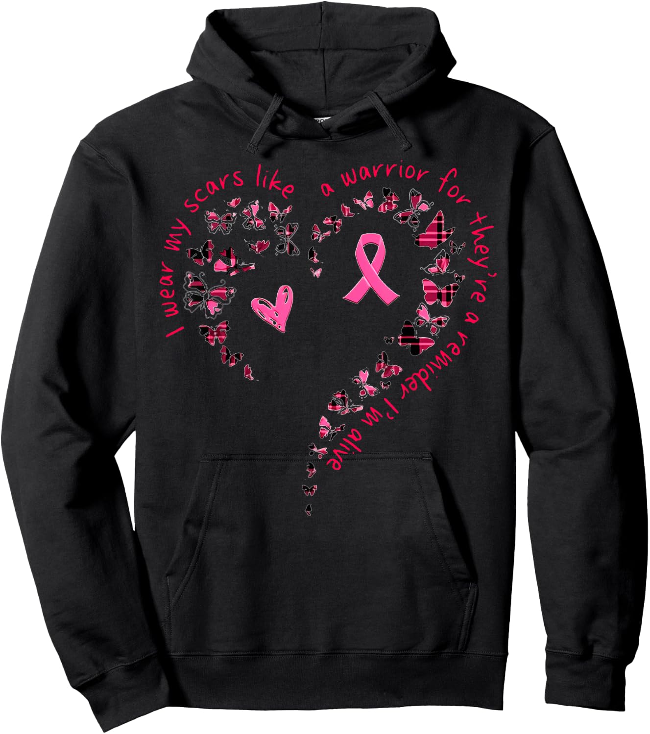 Butterfly Heart I Wear My Scars Like A Warrior Breast Cancer Hoodie - Hoodie | Black