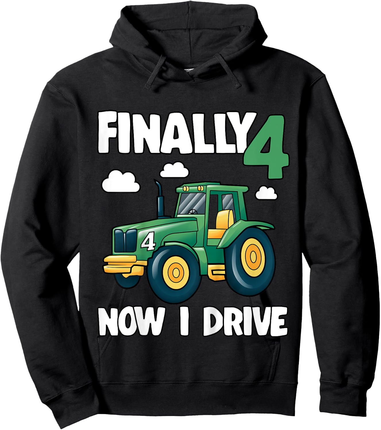 Kids Finally 4 Now I Drive 4th Birthday Party Boy Tractor Kids Hoodie - Hoodie | Black