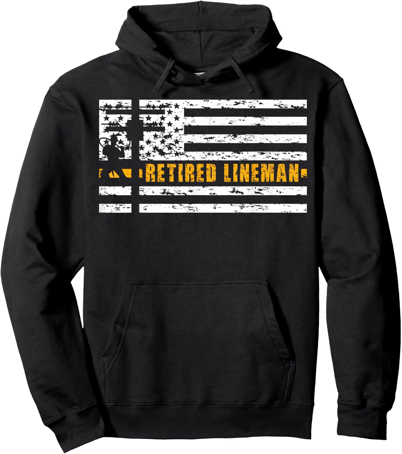 Retired Lineman Retirement American Flag Hoodie - Hoodie | Black