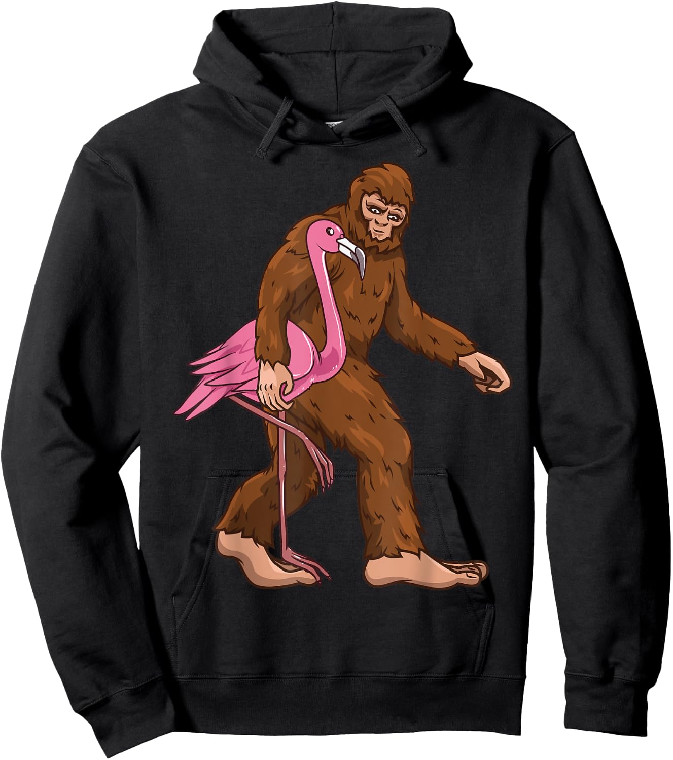 Bigfoot Flamingo Bird Sasquatch Men Women Funny Hoodie - Hoodie | Black