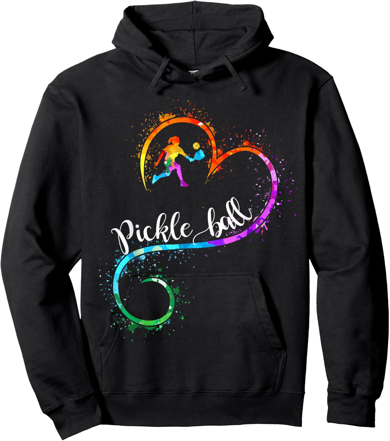 I Love Pickleball Watercolors Funny Pickleball Girl Player Hoodie - Hoodie | Black