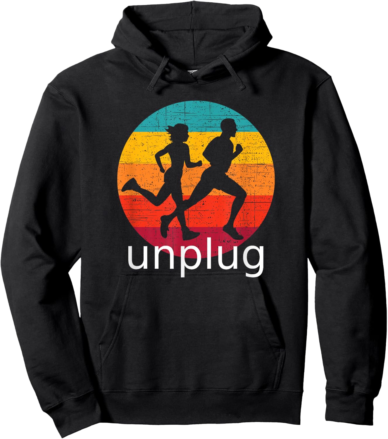 Vintage Running Unplug over Retro Sunset Hoodie - Hoodie | Black