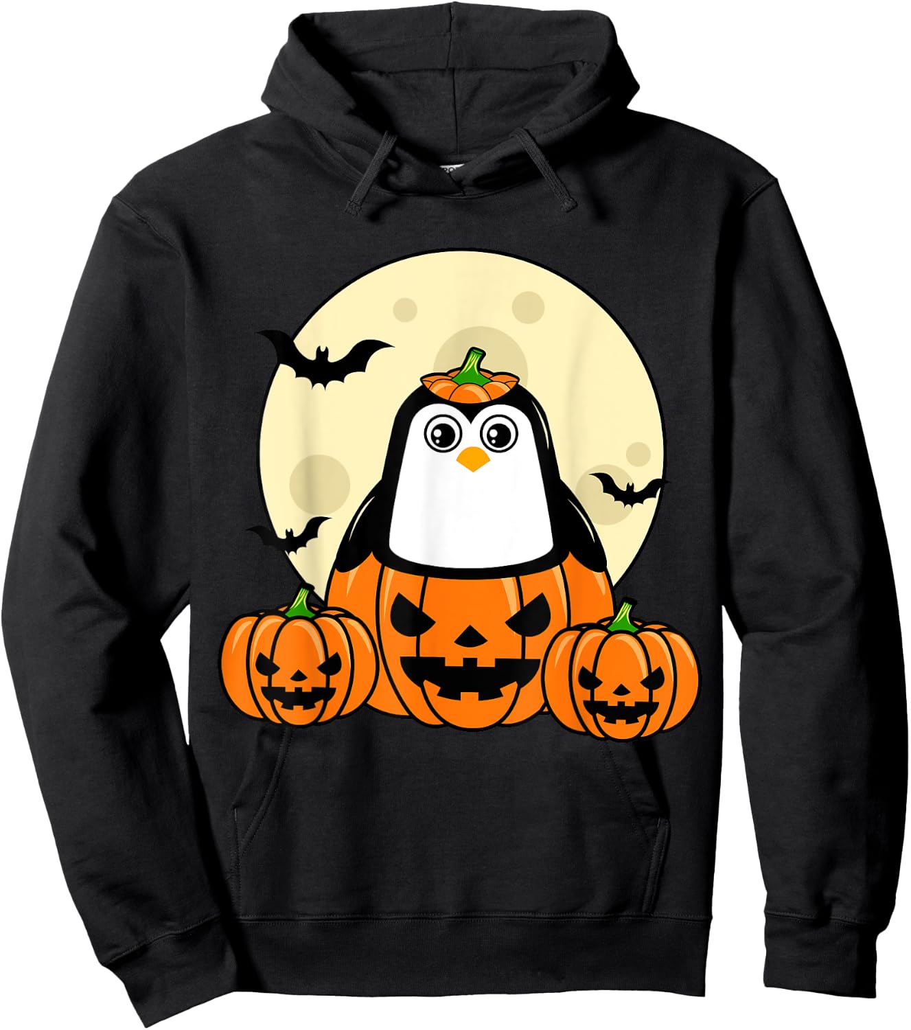 Penguin Pumpkin Moon Bats Costume Cute Easy Halloween Idea Hoodie - Hoodie | Black