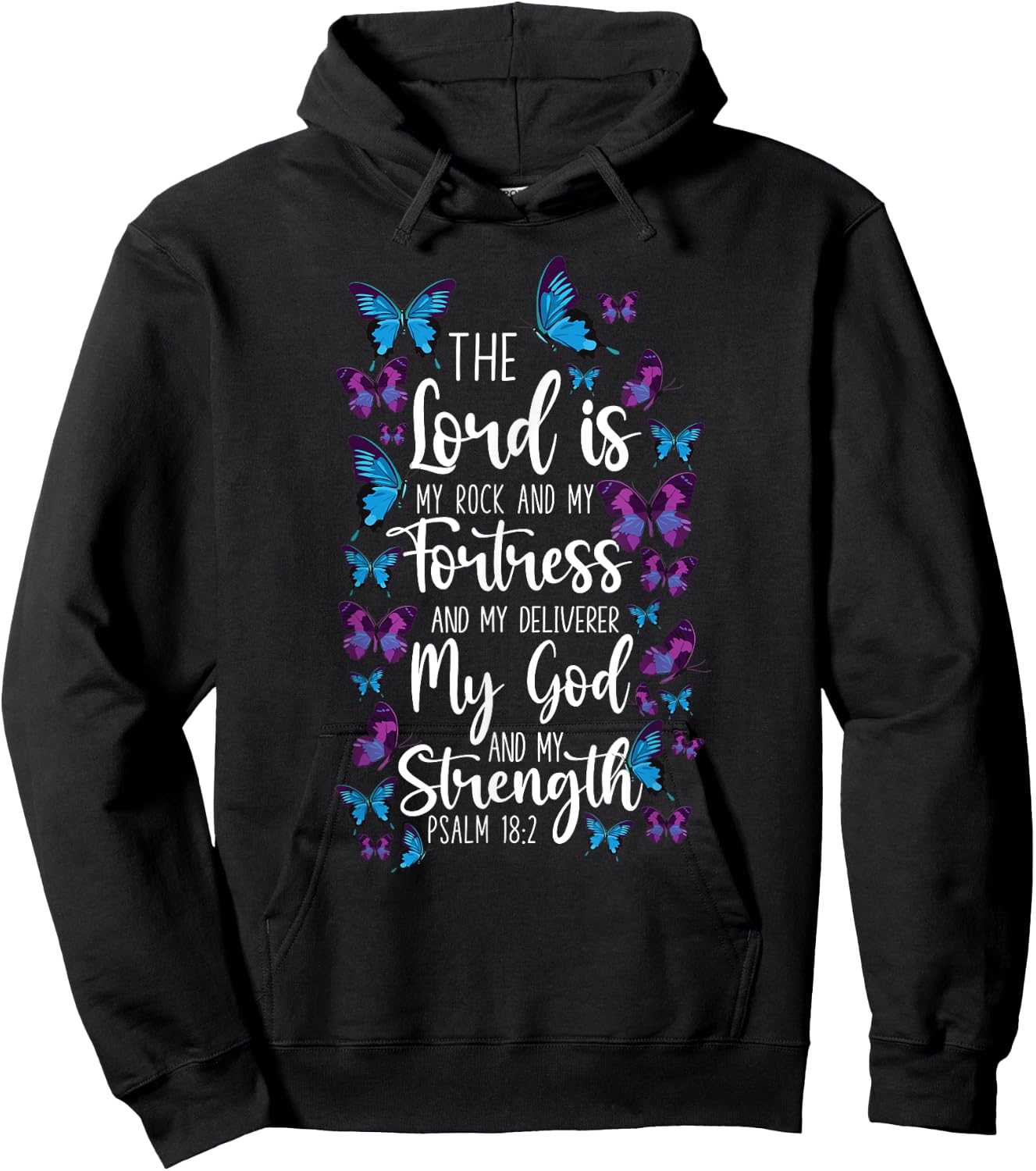 Christian Bible Verse Quote Butterfly Psalm 18:2 Hoodie - Hoodie | Black