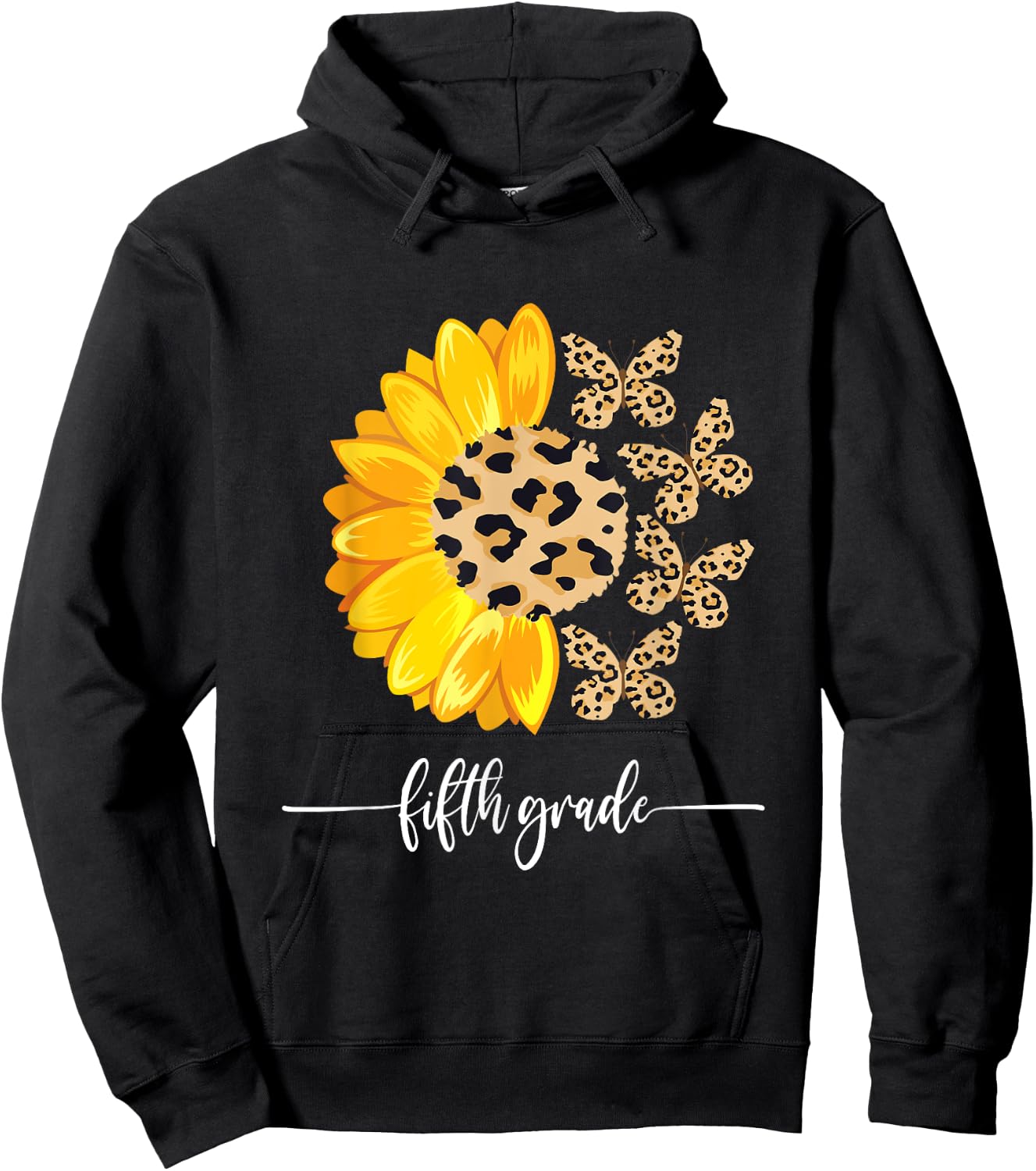 Fifth Grade Butterfly Sunflower Leopard First Day of School Hoodie - Hoodie | Black