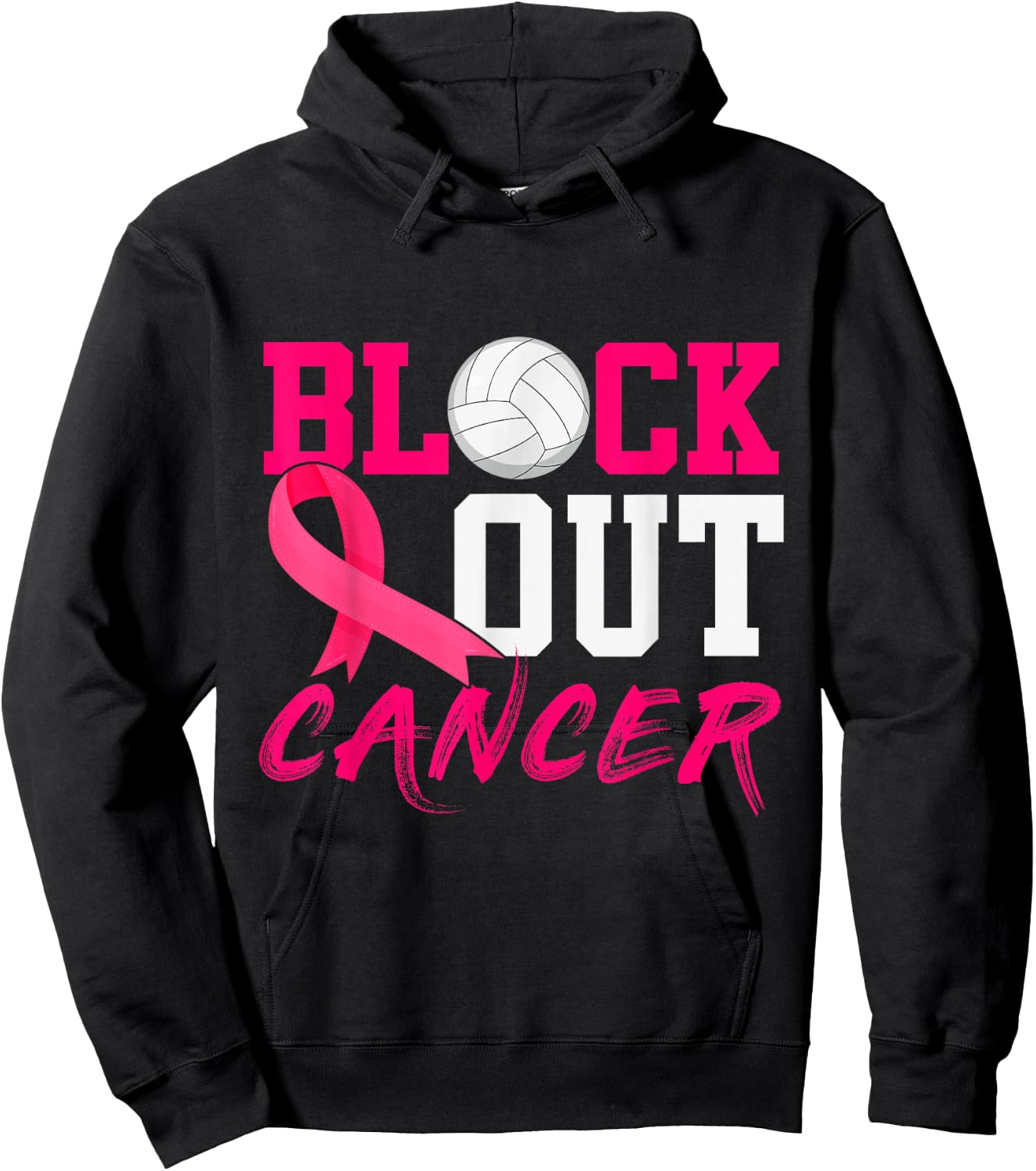 Volleyball Breast Cancer Awareness Block Out Cancer Hoodie - Hoodie | Black