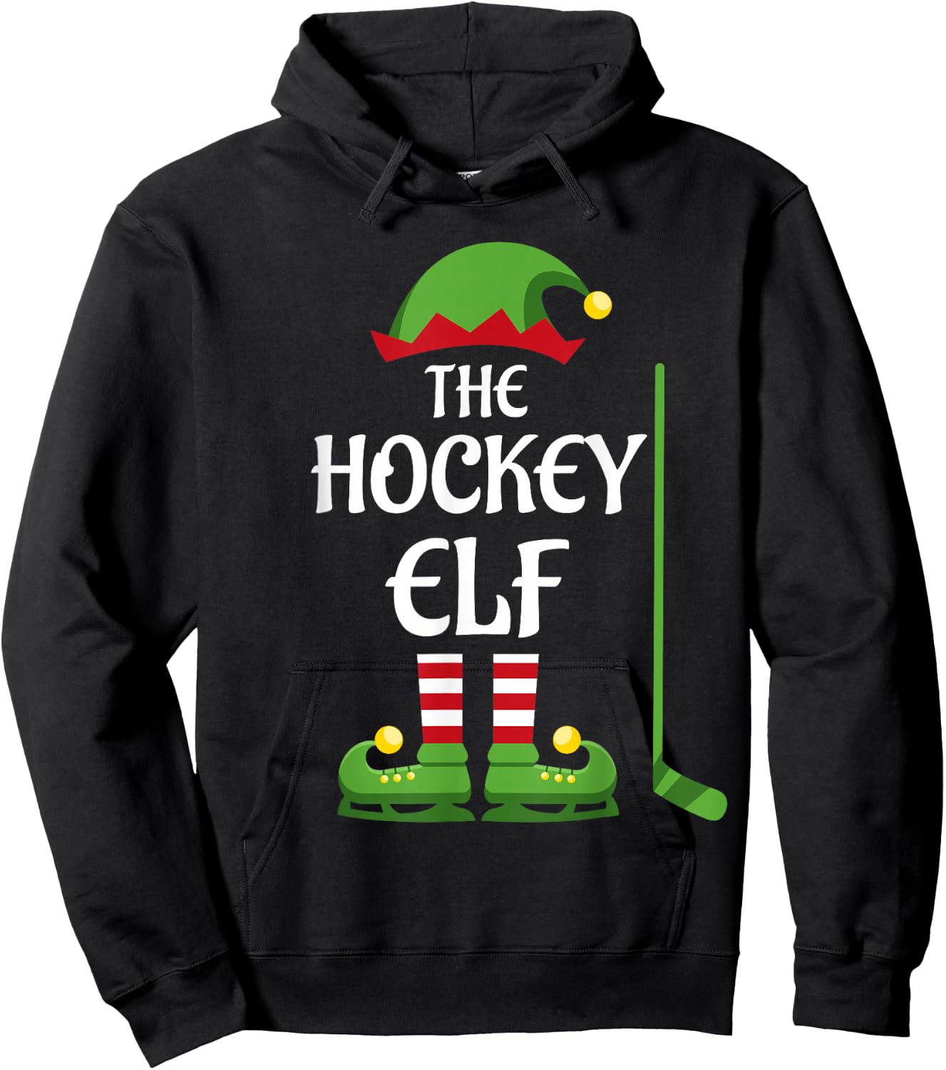 Hockey Elf Family Matching Group Christmas Sporty Hoodie - Hoodie | Black