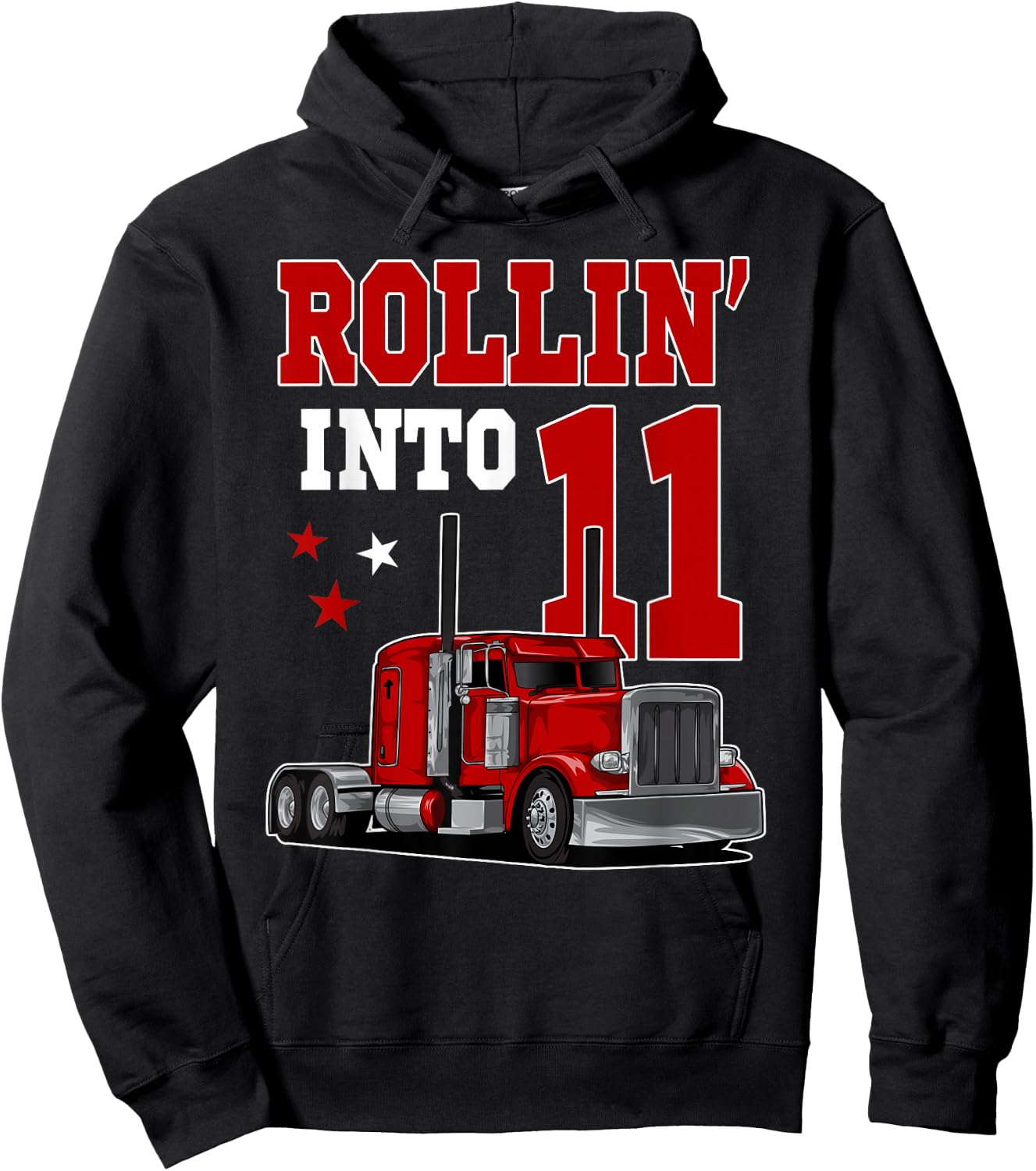 Rollin' Into 11th Bday Semi Trailer Truck Theme 11 Year Old Hoodie - Hoodie | Black