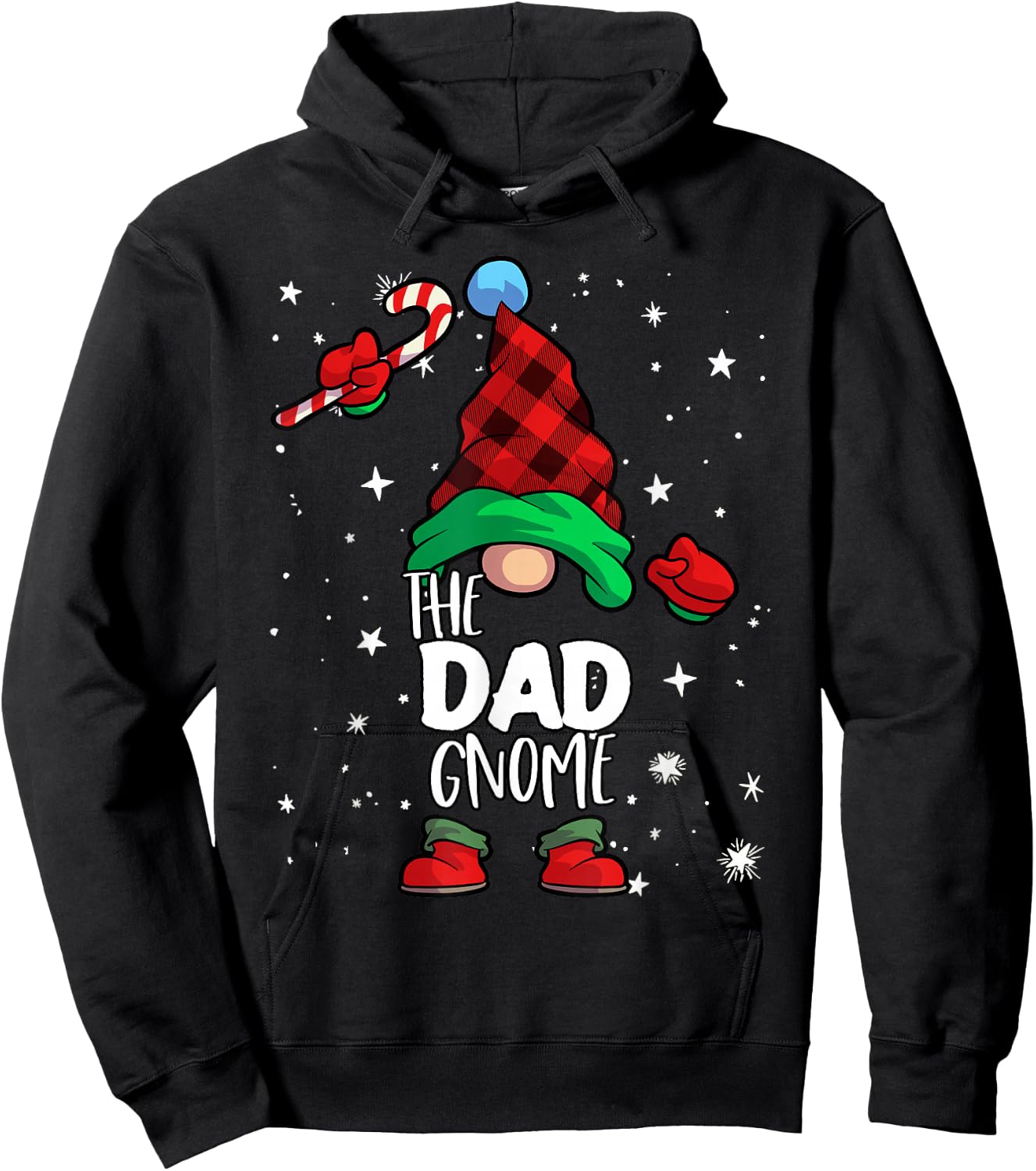 Dad Gnome Red Buffalo Plaid Matching Family Christmas Hoodie - Hoodie | Black