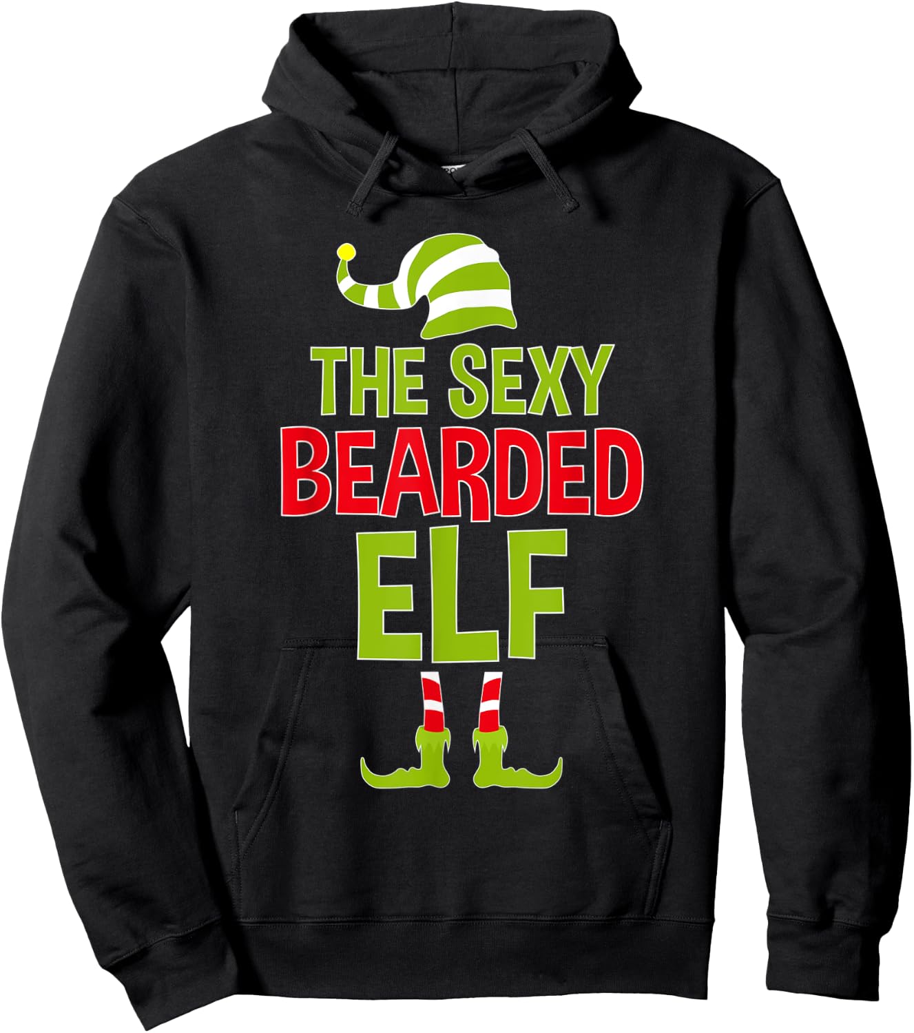 The Sexy Bearded Elf Matching Family Christmas Bearded Hoodie - Hoodie | Black