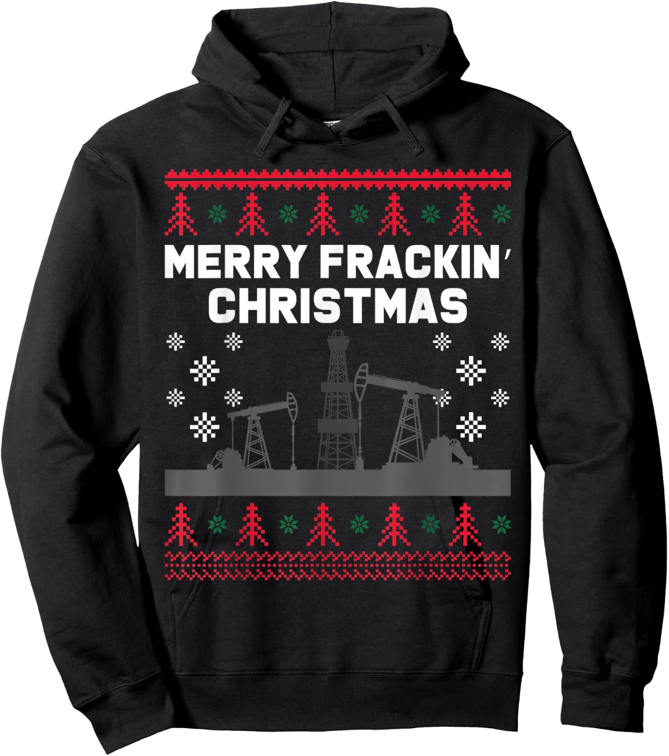 Oilfield Merry Fracking Christmas Ugly Xmas Sweater Costume Hoodie - Hoodie | Black