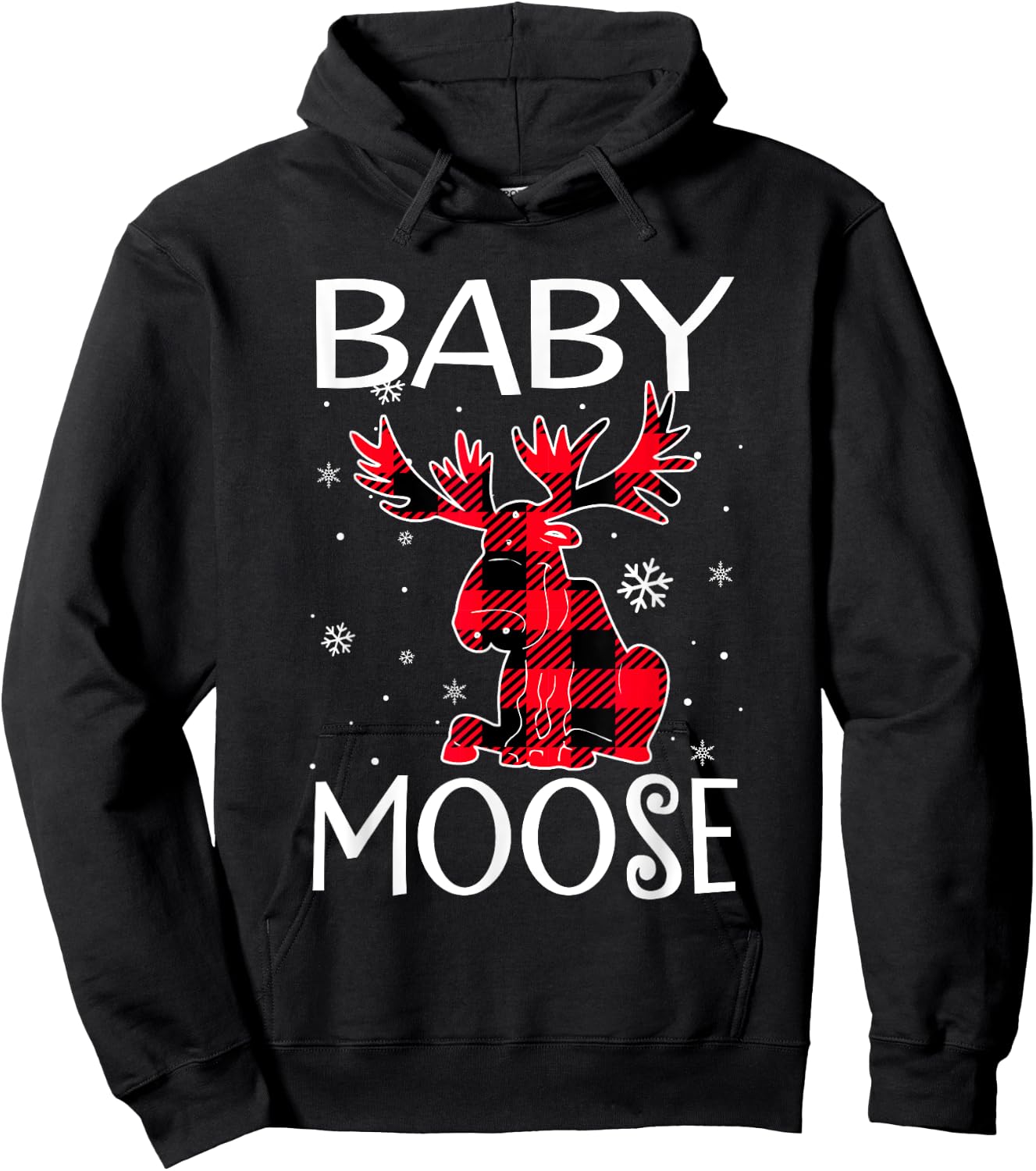 Baby Moose Red Plaid Matching Christmas Pajamas Family Xmas Hoodie - Hoodie | Black