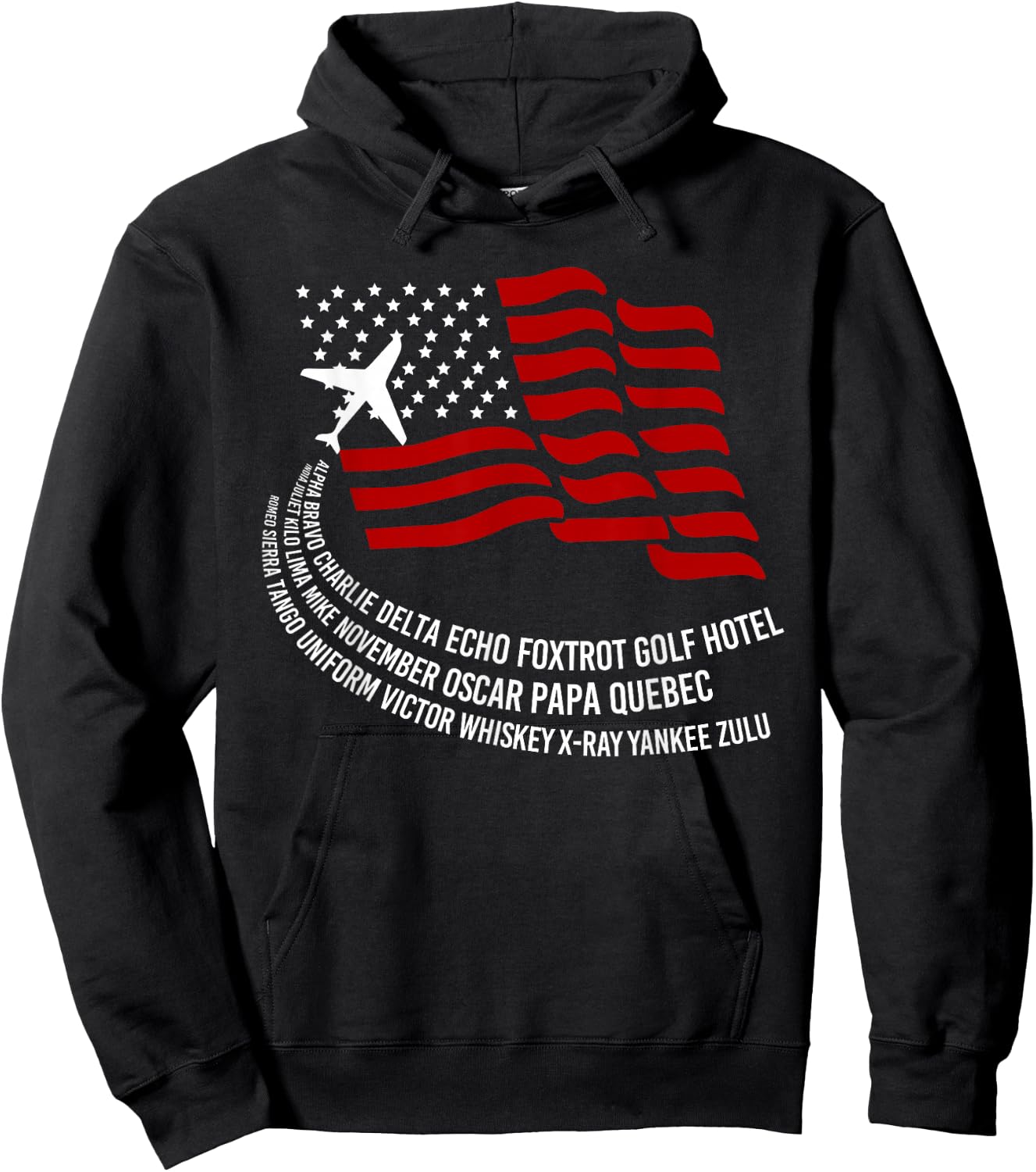 Phonetic Alphabet | American Pilot Airplane USA Flag Shirt Women Men Hoodie - Hoodie | Black