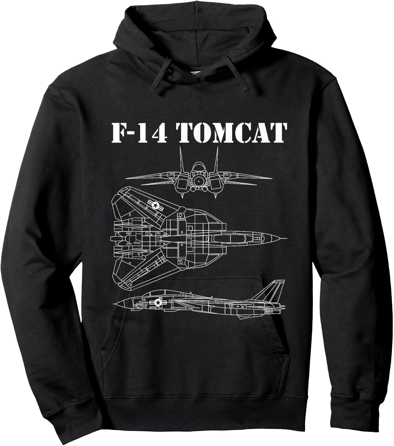 Vintage White F14 Tomcat Airplane Schematic F-14 Jet Hoodie - Hoodie | Black